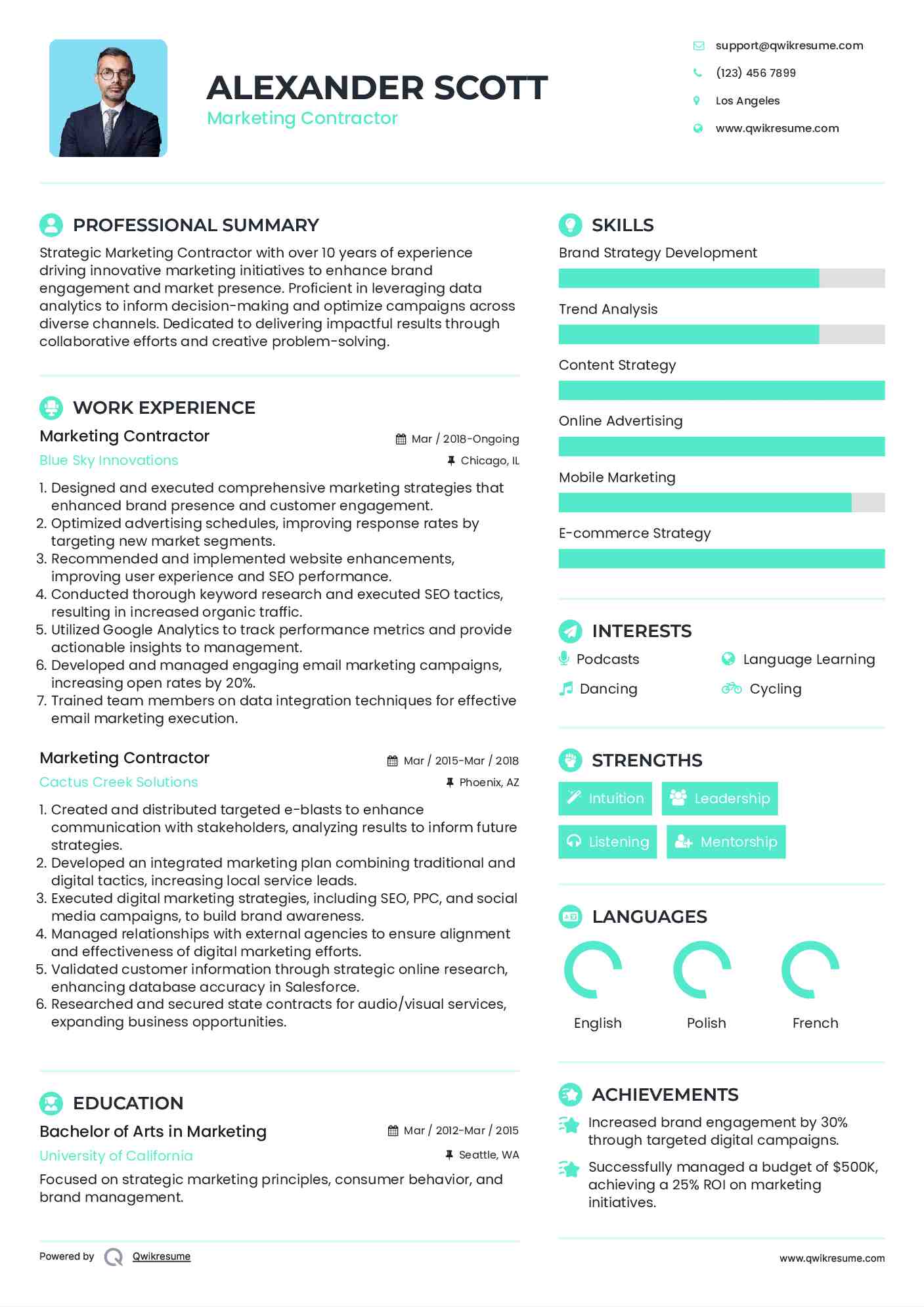Marketing Contractor Resume Model