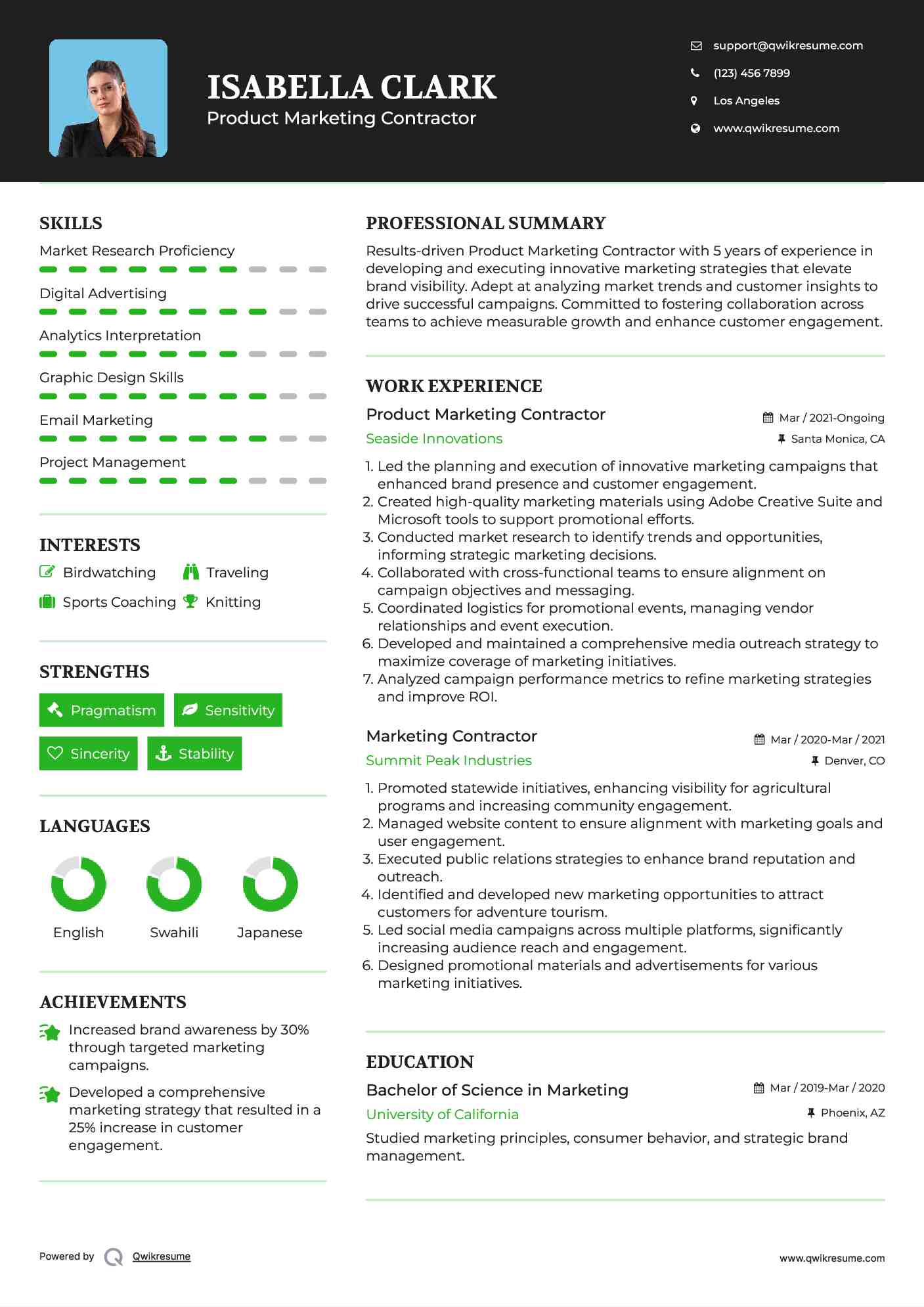 Product Marketing Contractor Resume Format