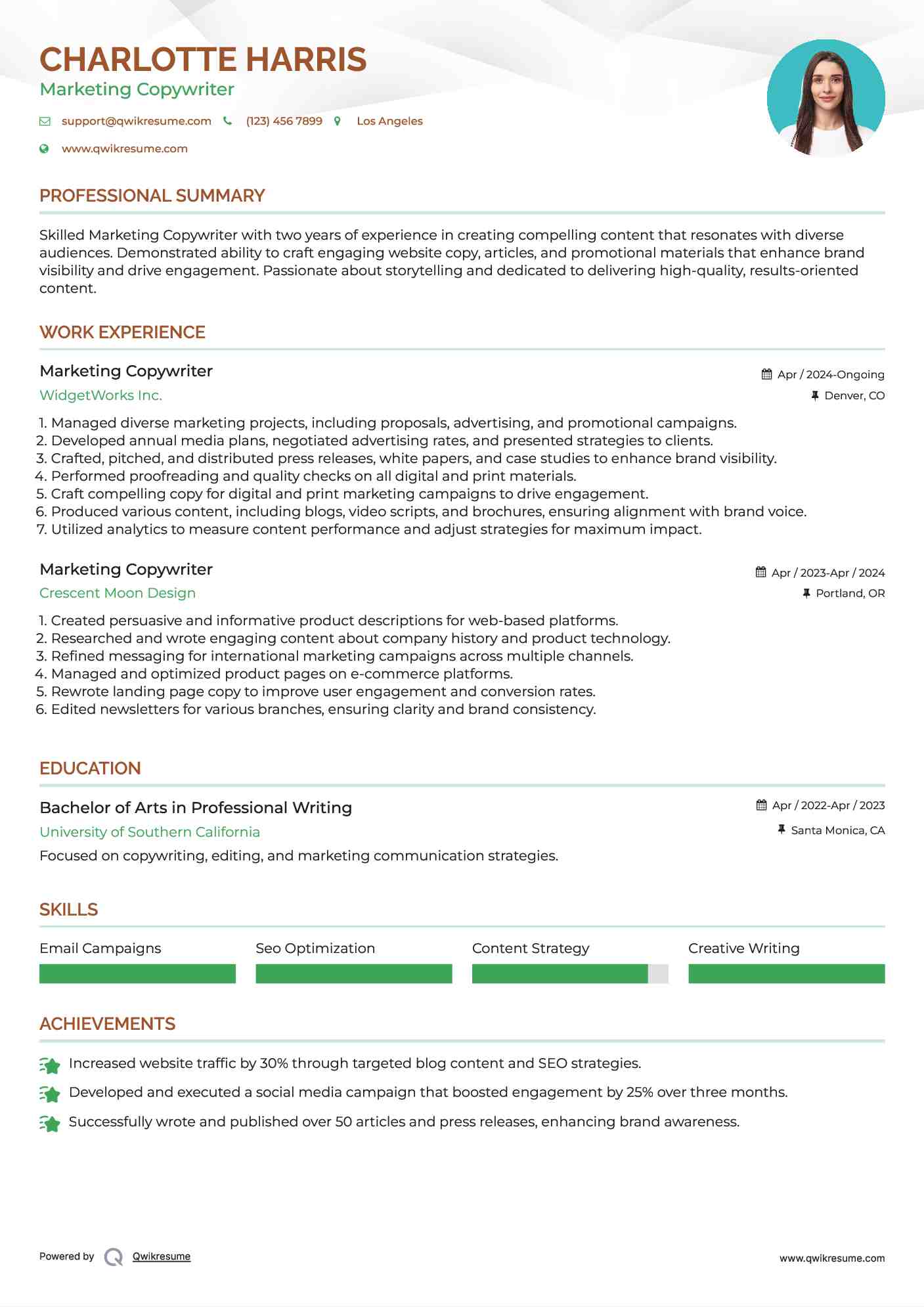 Marketing Copywriter Resume Template