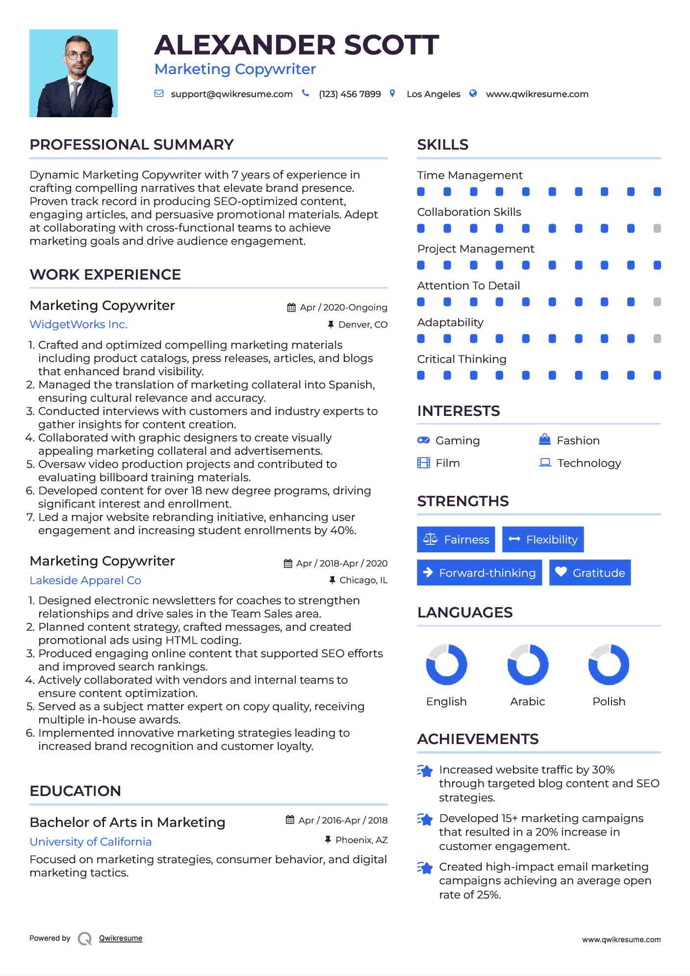 Marketing Copywriter Resume Sample