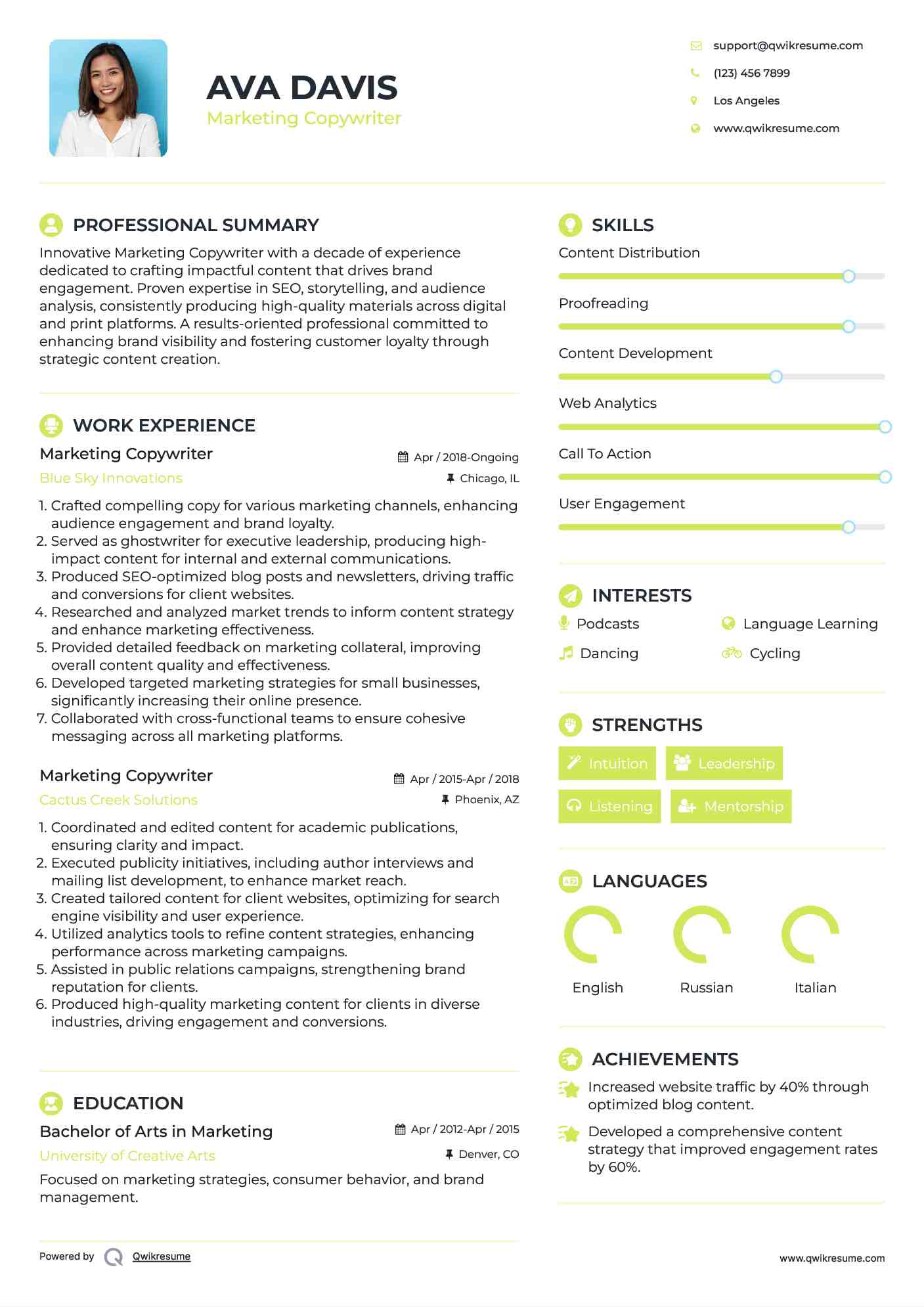 Marketing Copywriter Resume Template