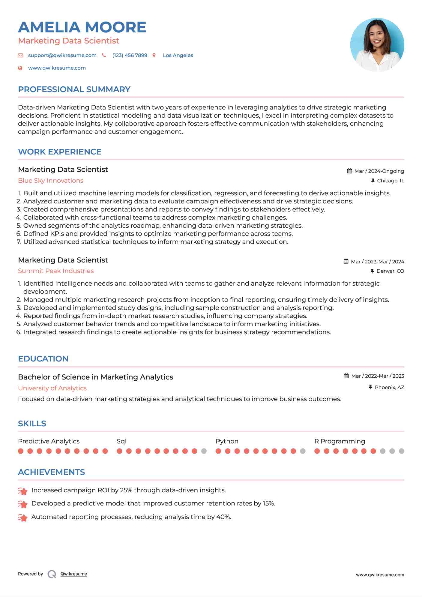Marketing Data Scientist Resume Example