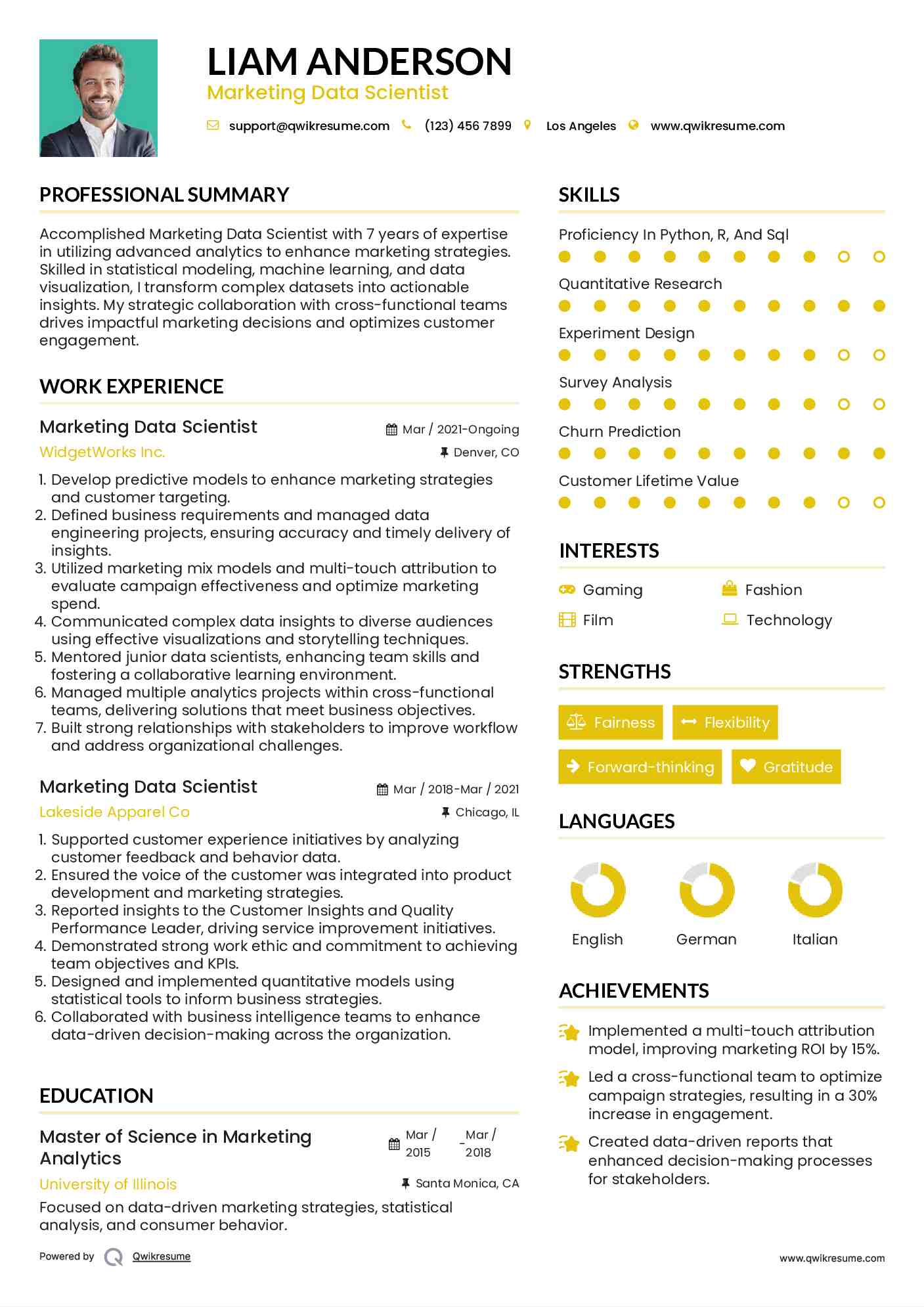 Marketing Data Scientist Resume Example
