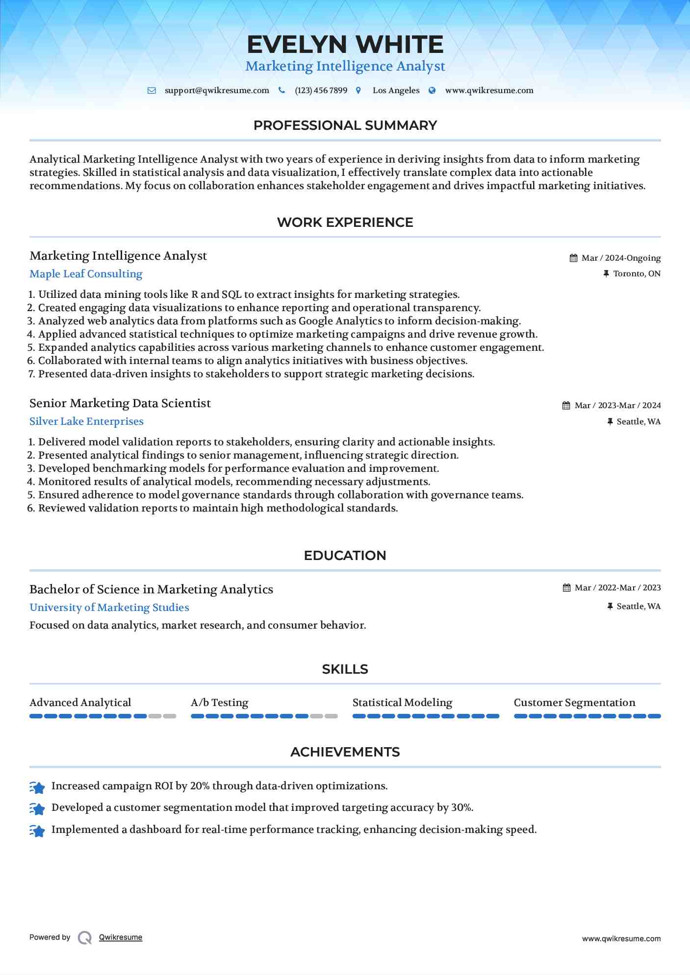 Marketing Intelligence Analyst Resume Format
