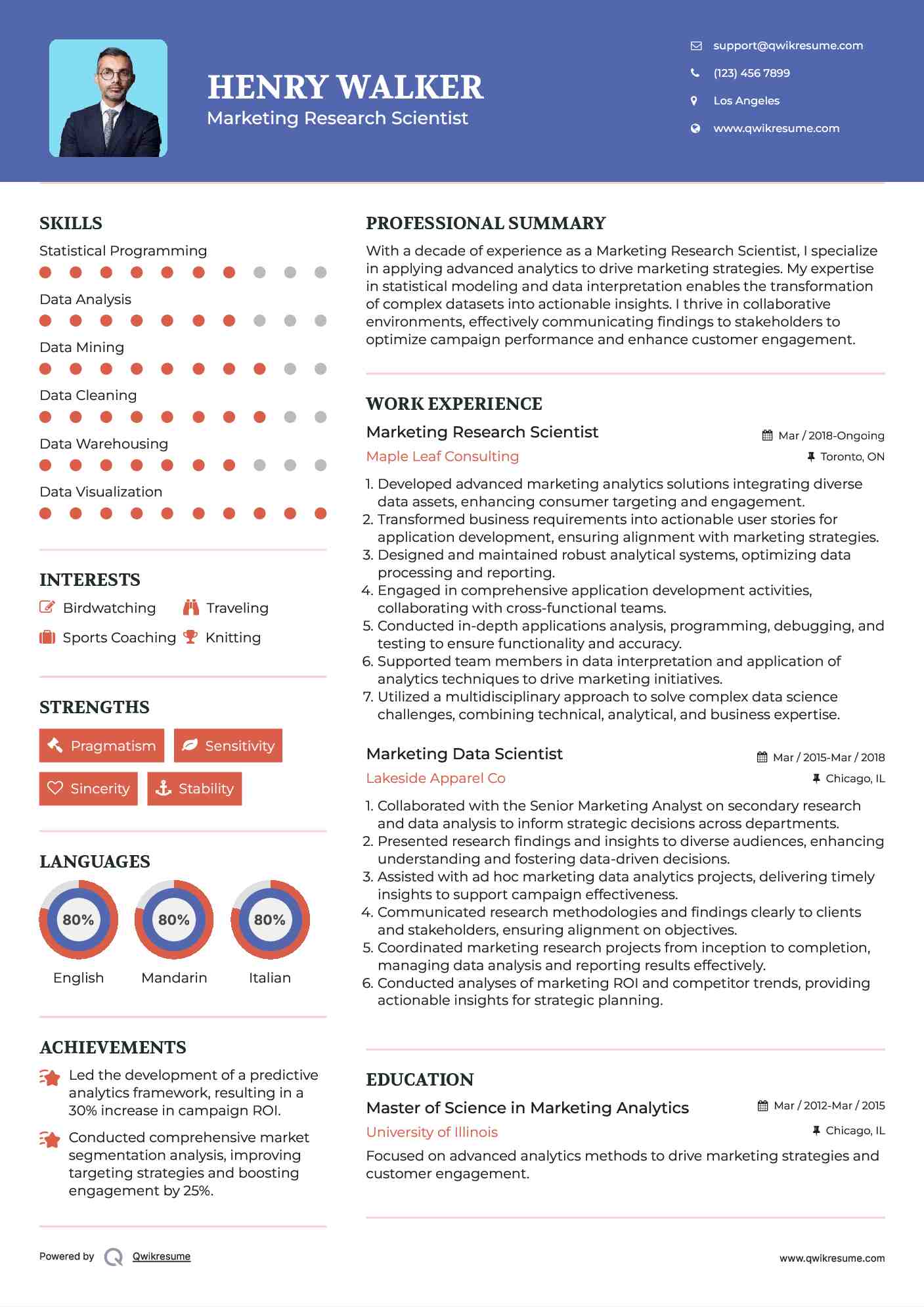 Marketing Research Scientist Resume Sample