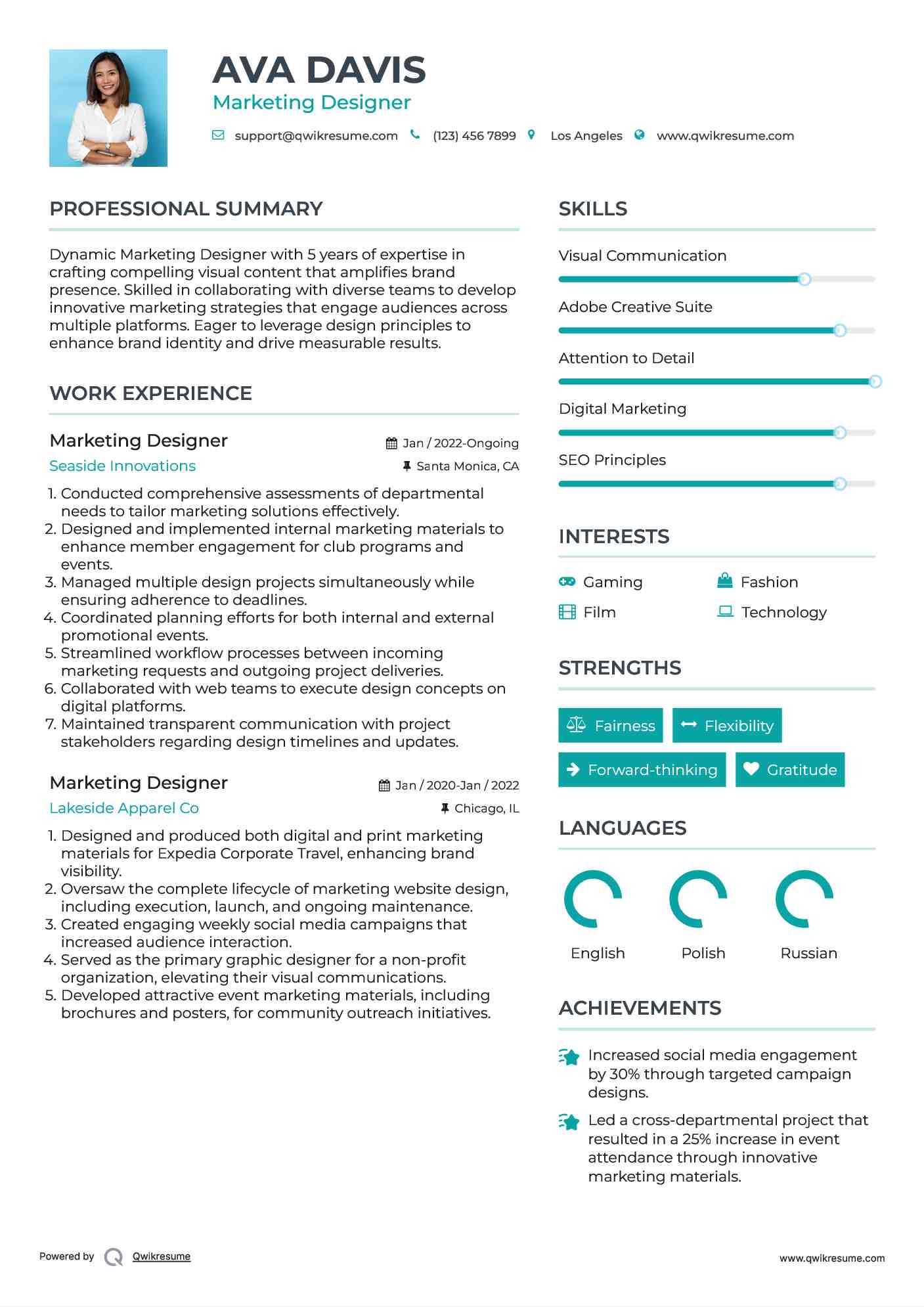 Marketing Designer Resume Format