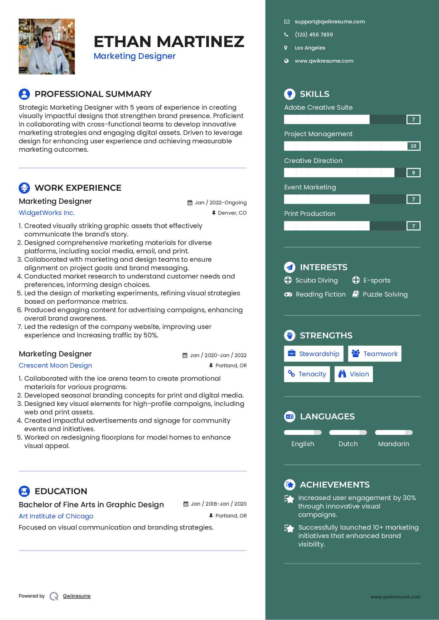 Marketing Designer Resume Format
