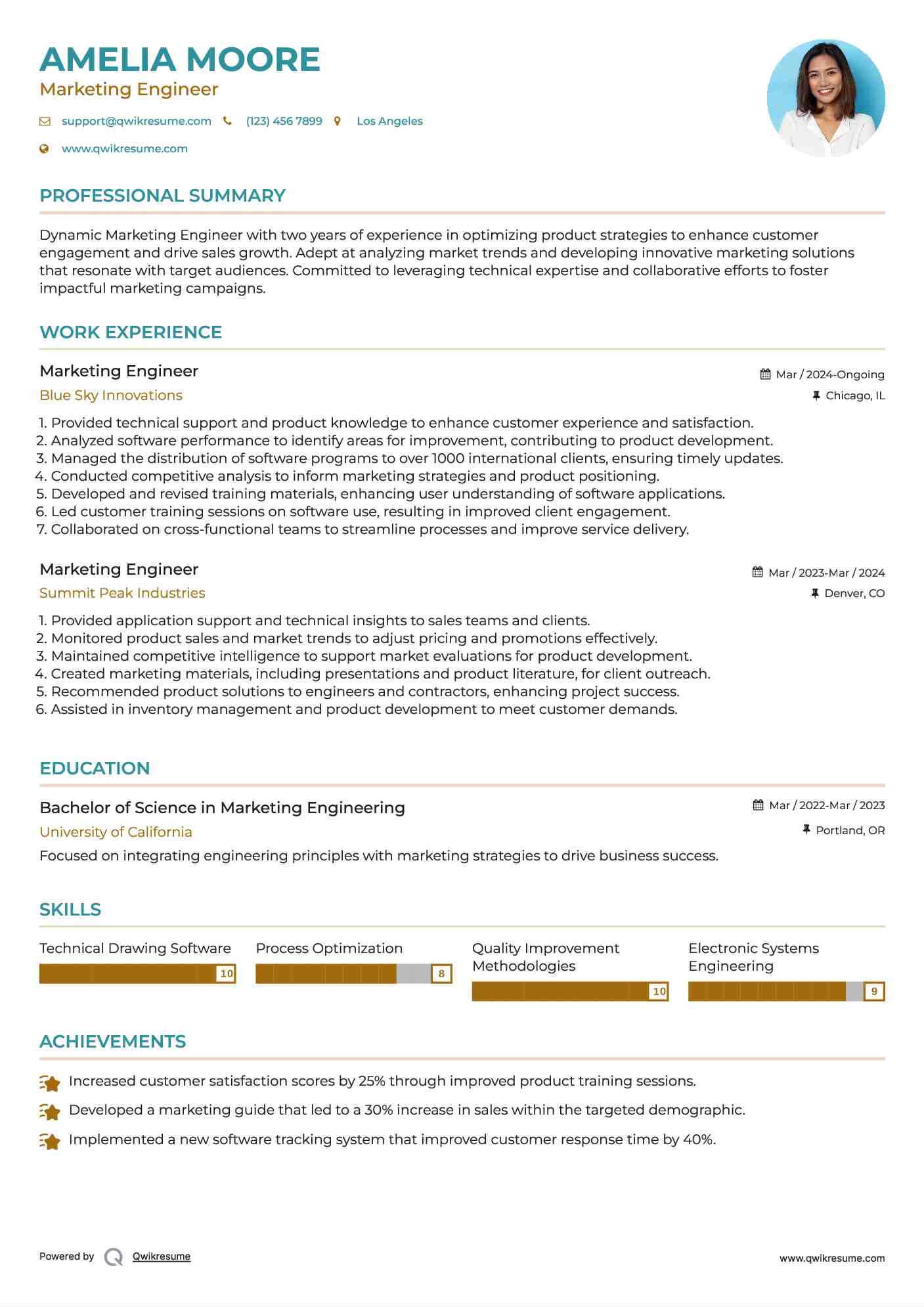 Marketing Engineer Resume Example