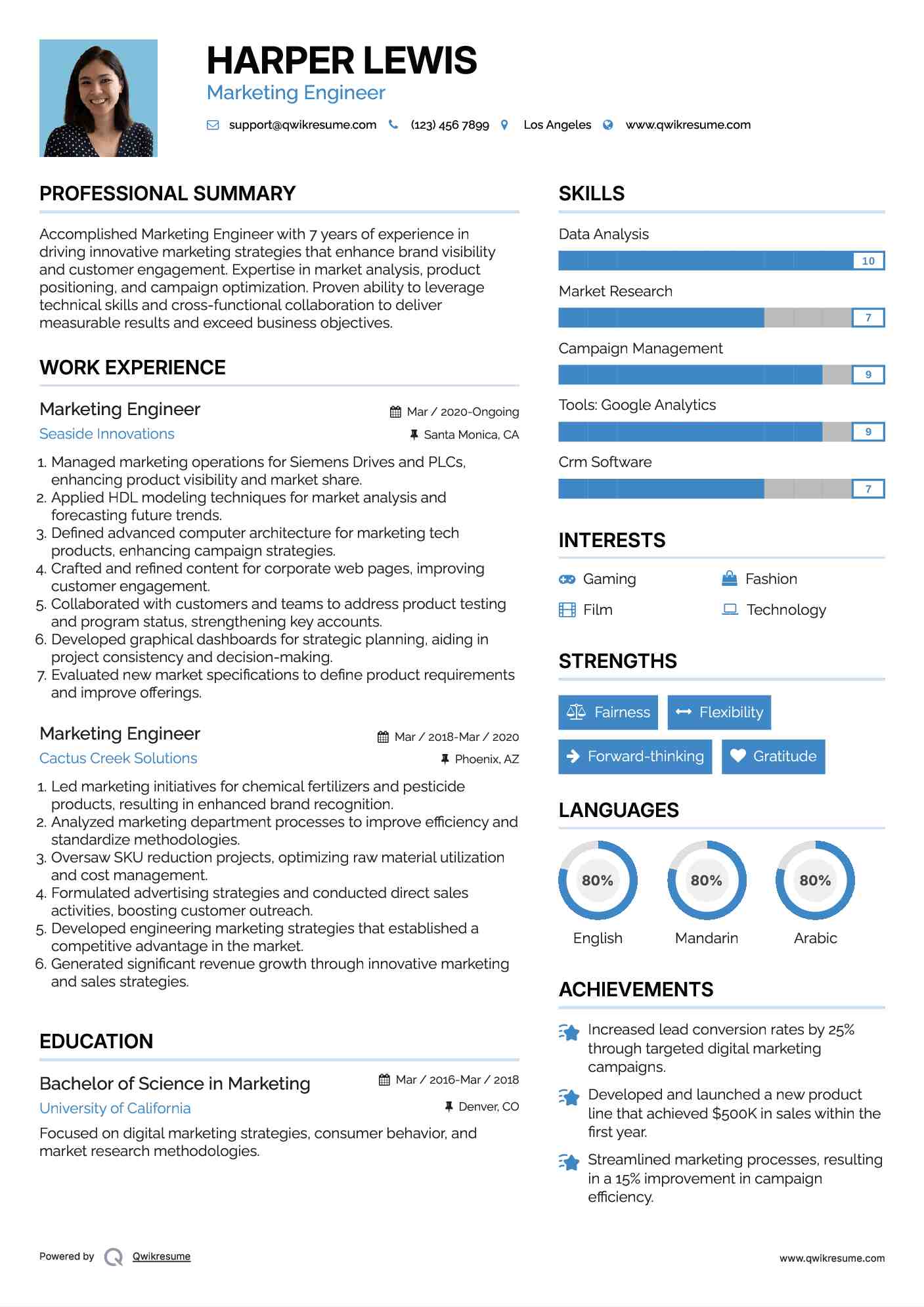 Marketing Engineer Resume Example