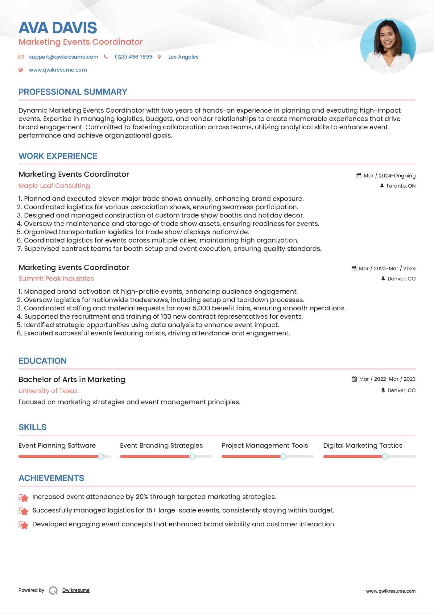 Marketing Events Coordinator Resume Format
