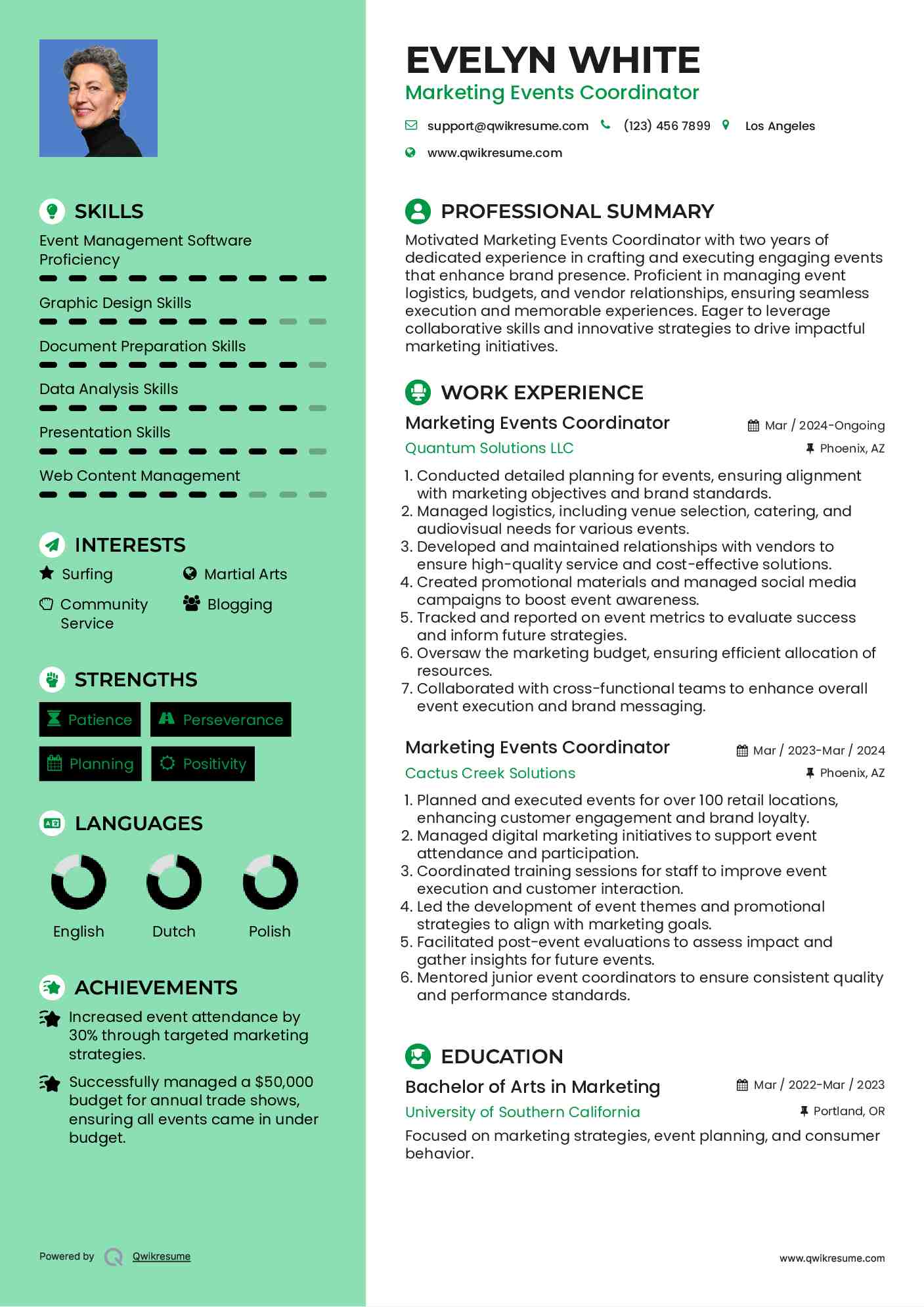 Marketing Events Coordinator Resume Sample