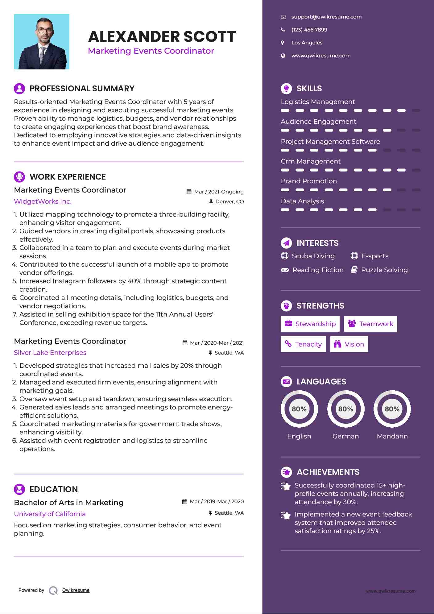 Marketing Events Coordinator Resume Sample