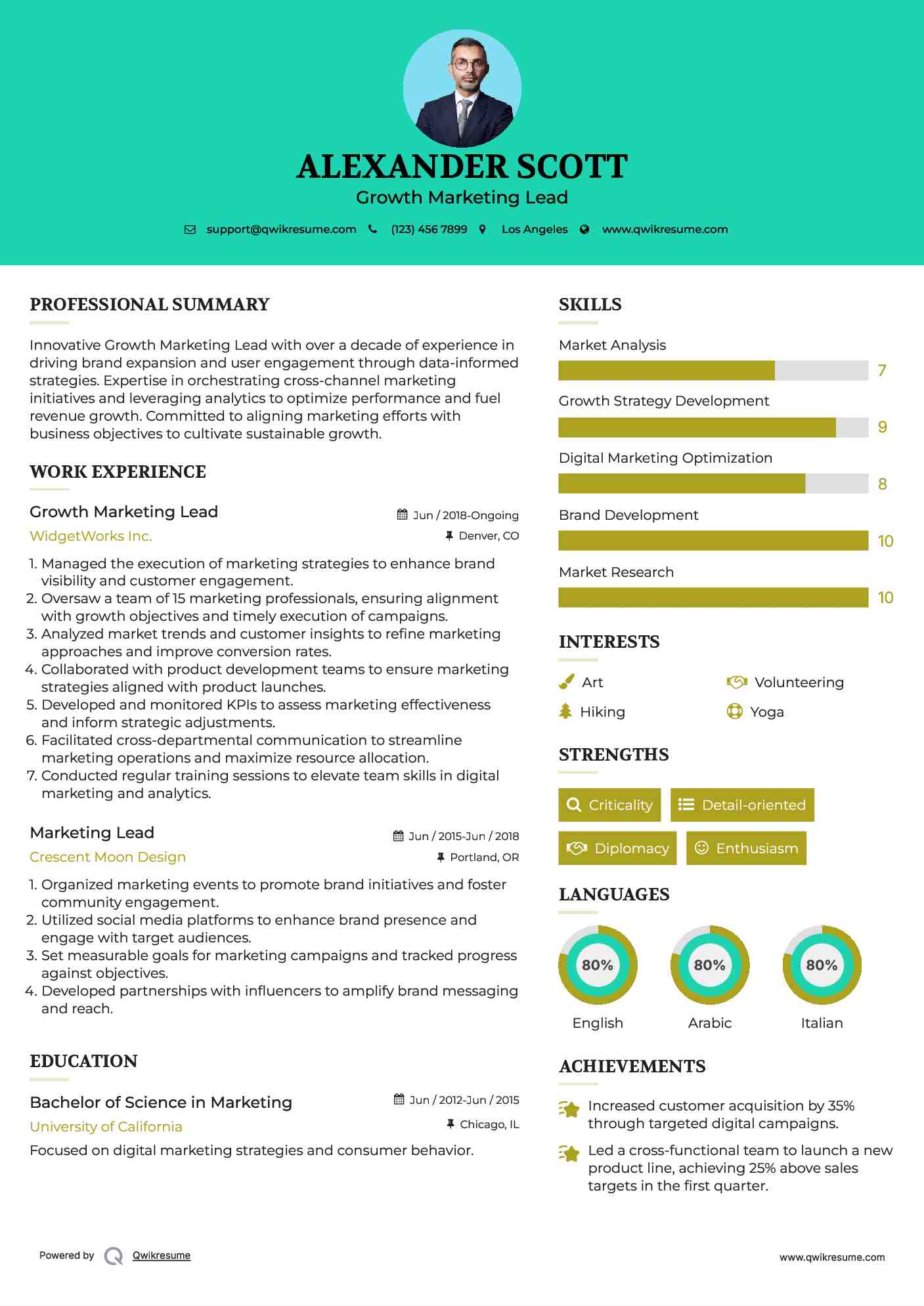 Growth Marketing Lead Resume Template