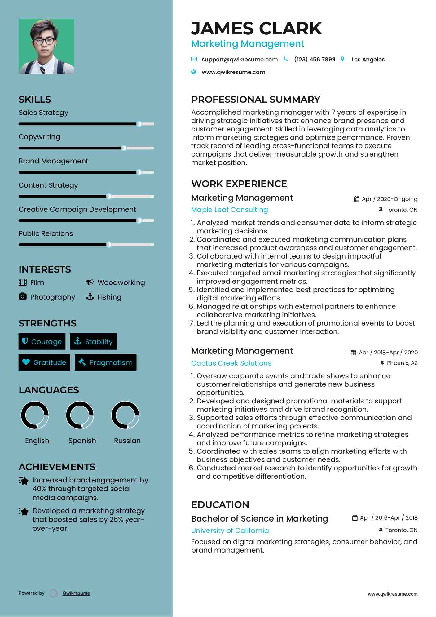 Marketing Management Resume Example