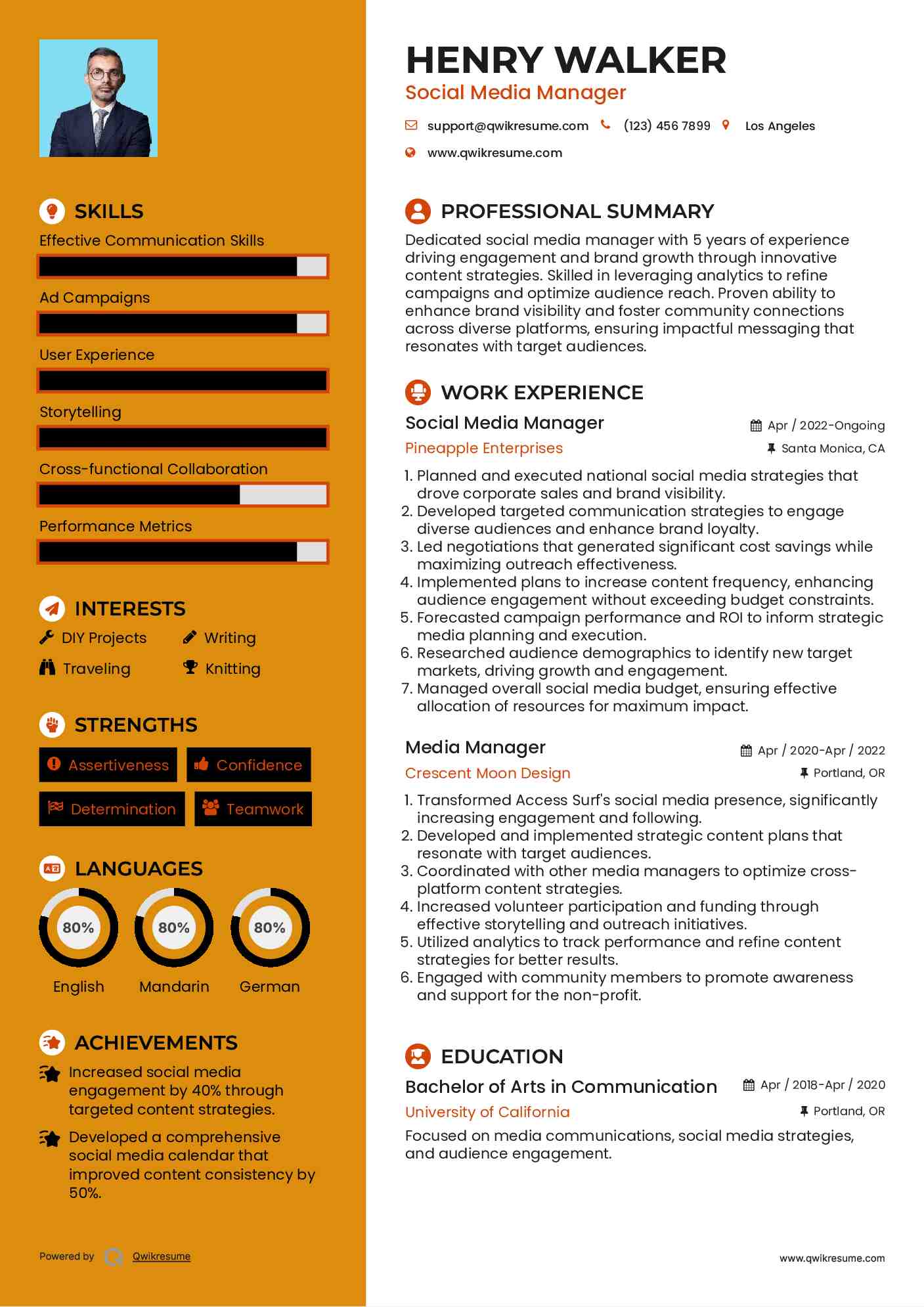 Social Media Manager Resume Format