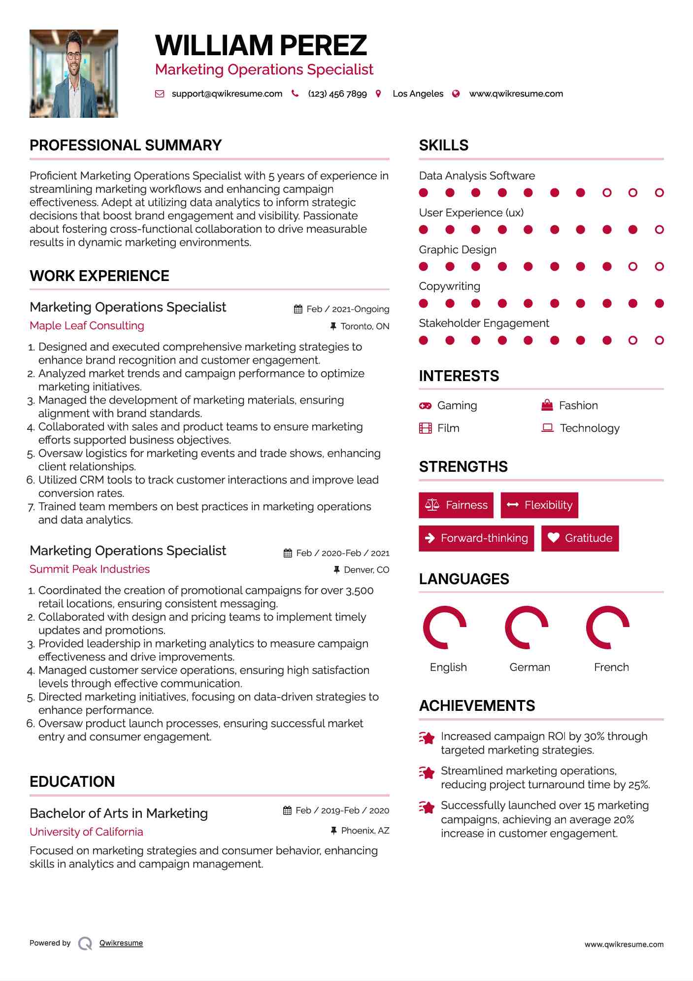 Marketing Operations Specialist Resume Template