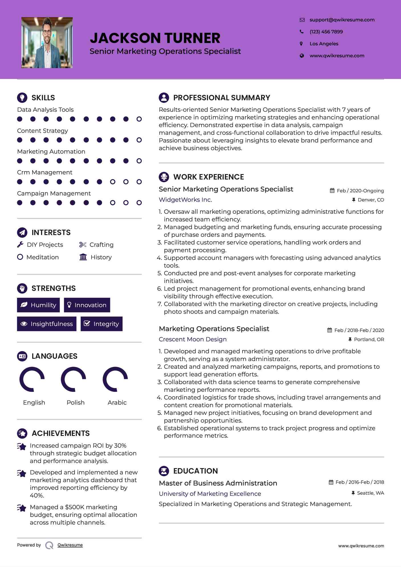 Senior Marketing Operations Specialist Resume Template