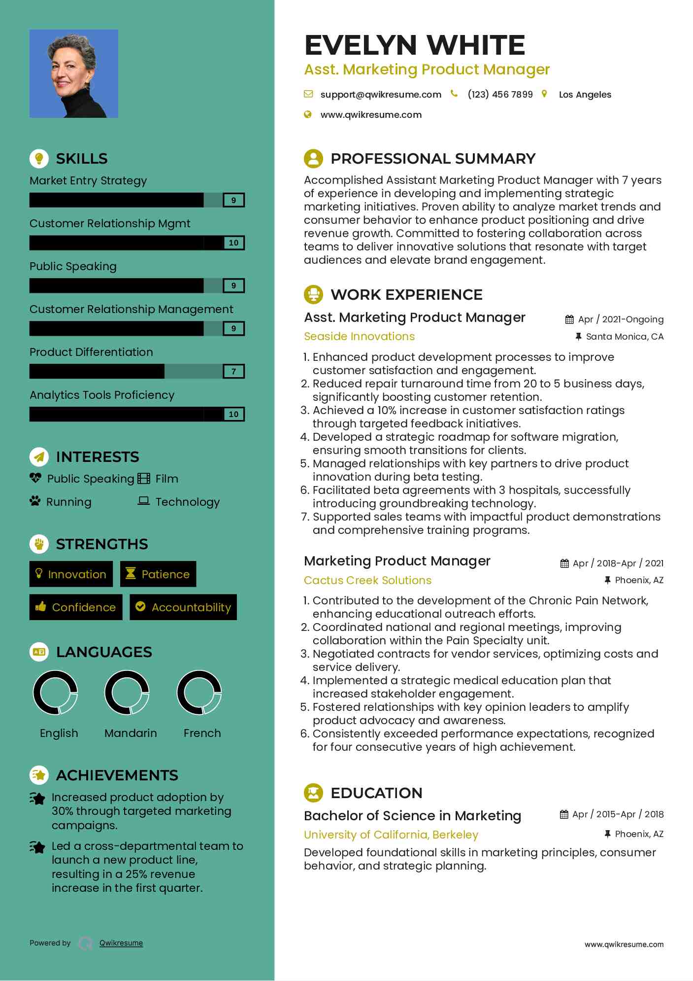Asst. Marketing Product Manager Resume Example