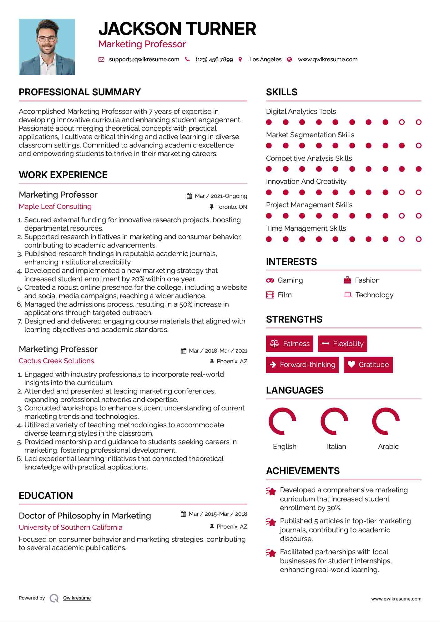Marketing Professor Resume Format