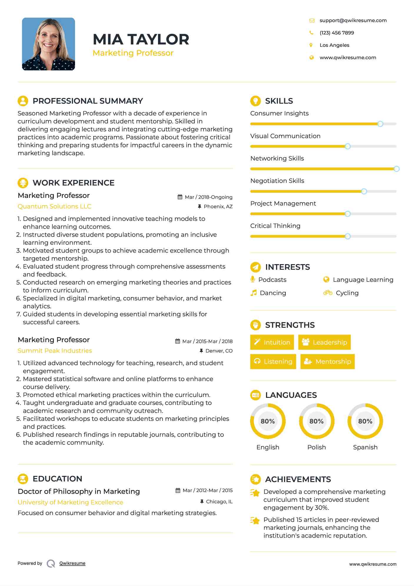 Marketing Professor Resume Template