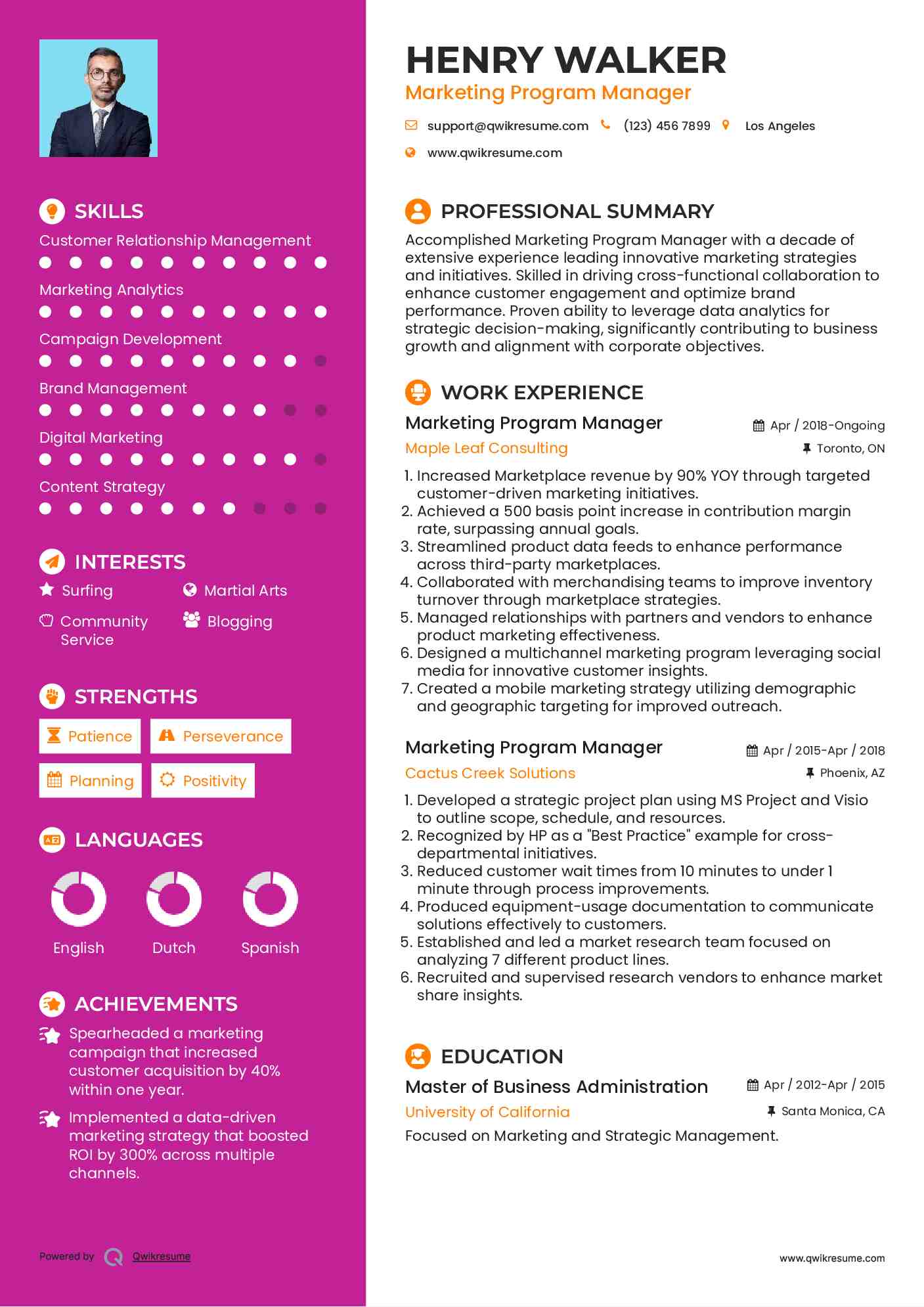 Marketing Program Manager Resume Example