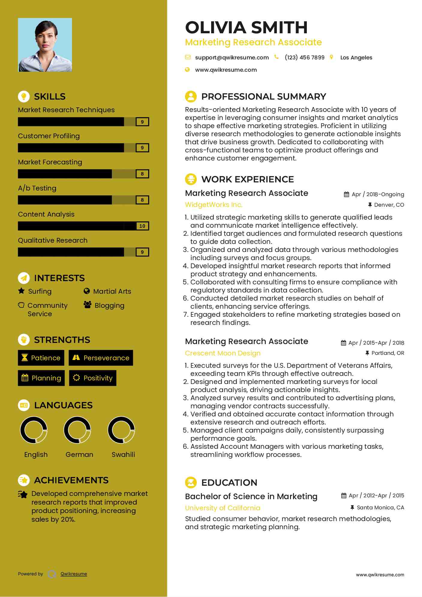 Marketing Research Associate Resume Sample