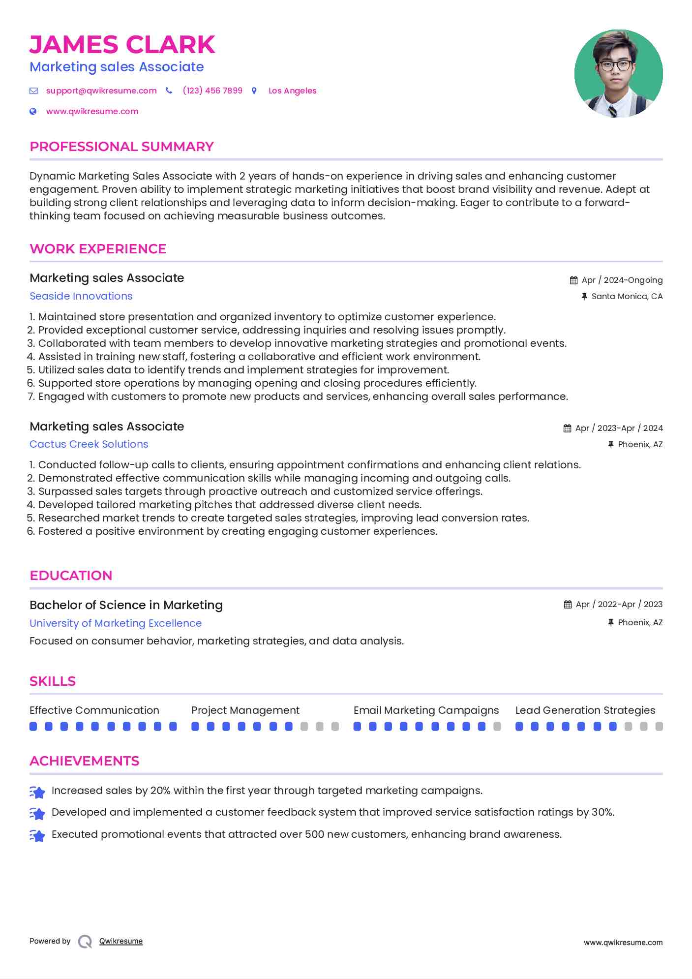 Marketing sales Associate Resume Example