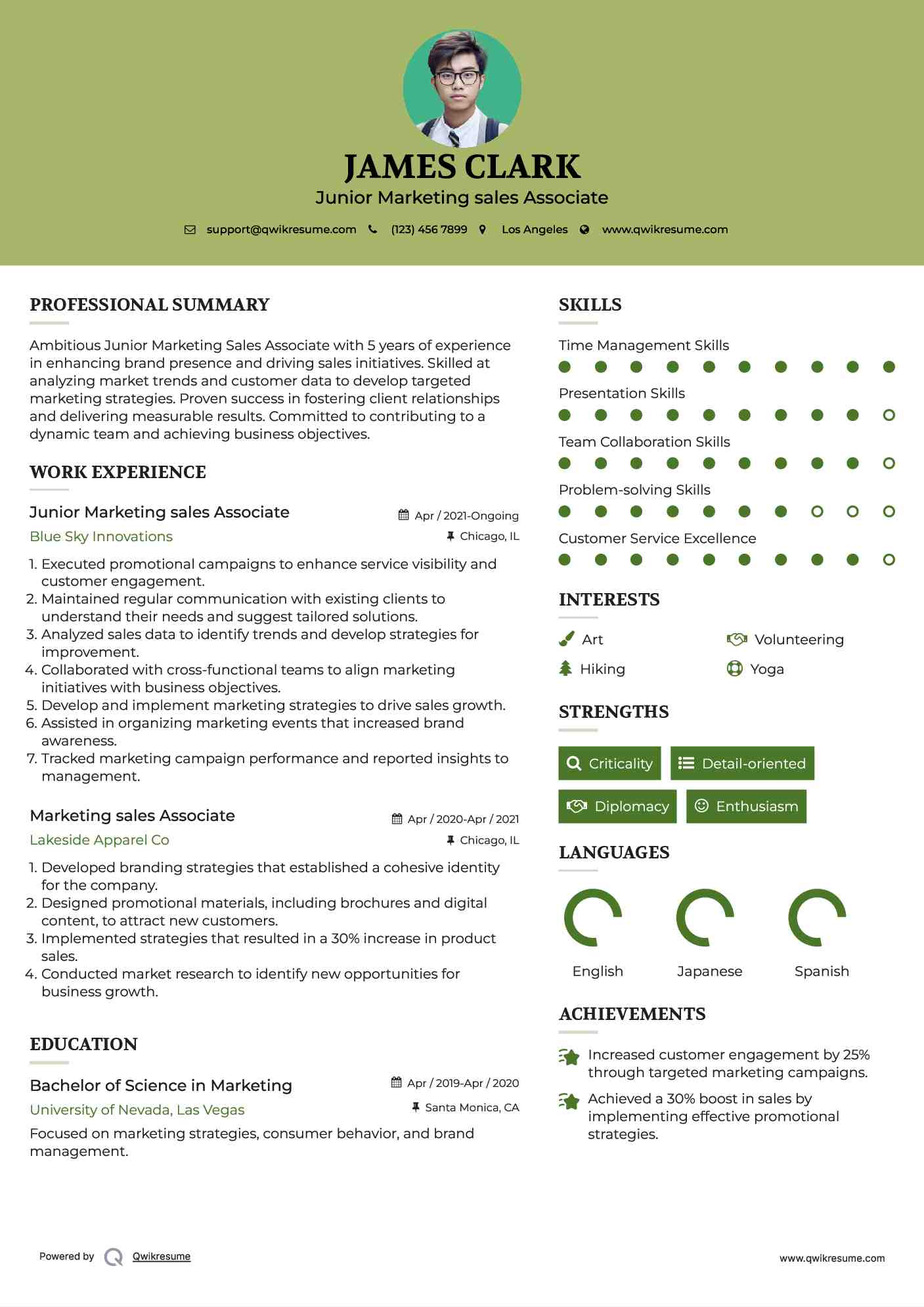 Junior Marketing sales Associate Resume Model