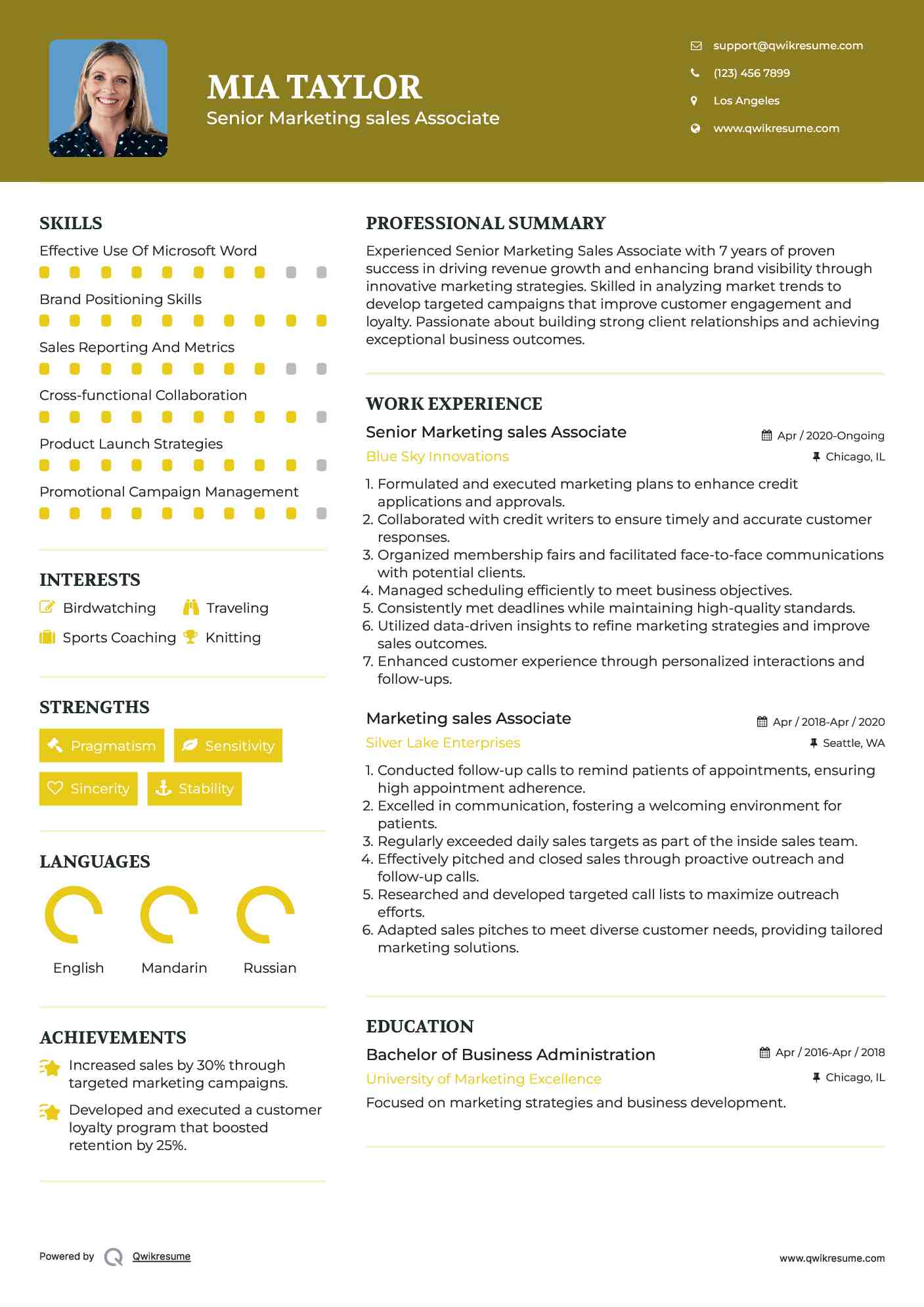 Senior Marketing sales Associate Resume Model