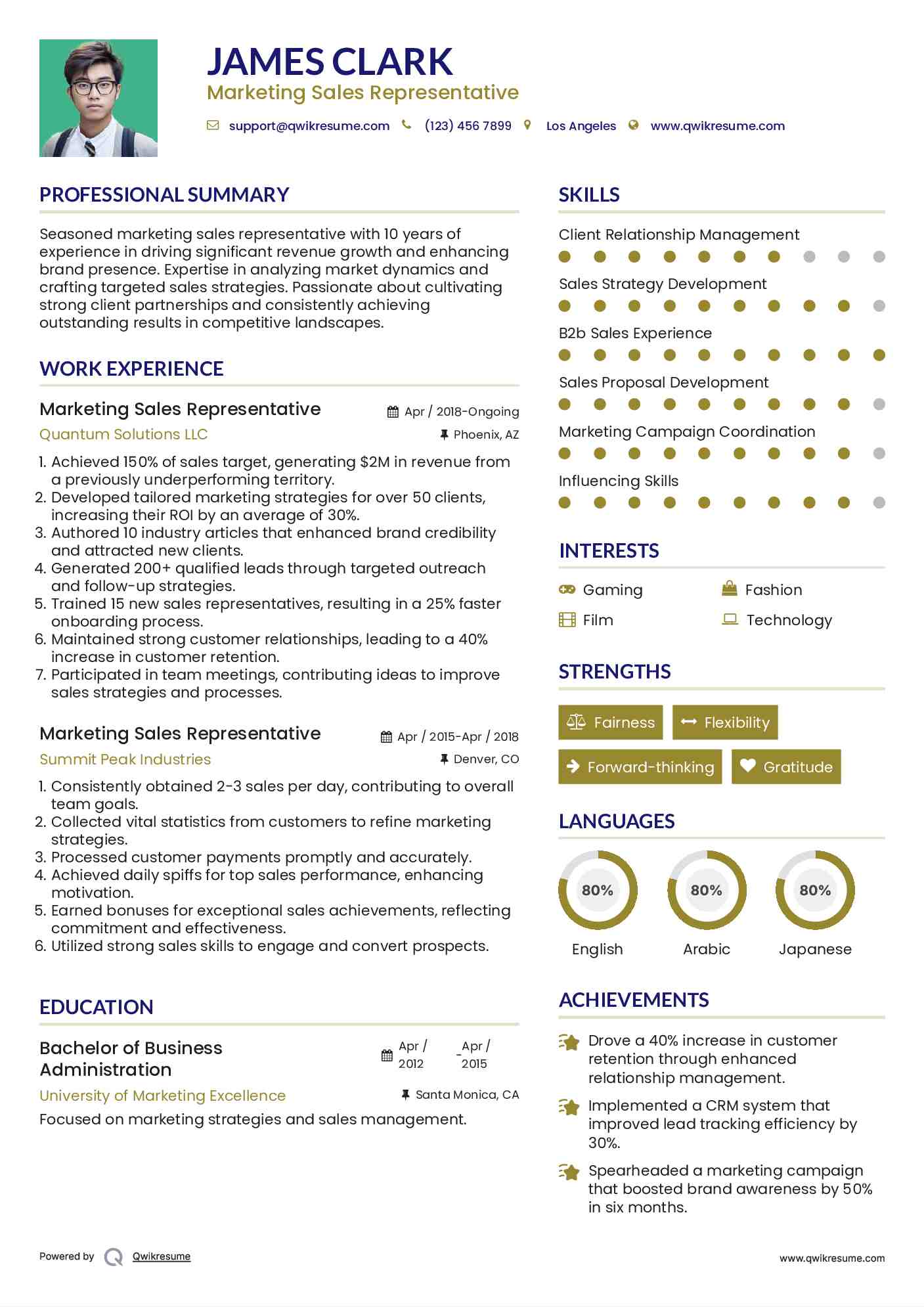 Marketing Sales Representative Resume Model