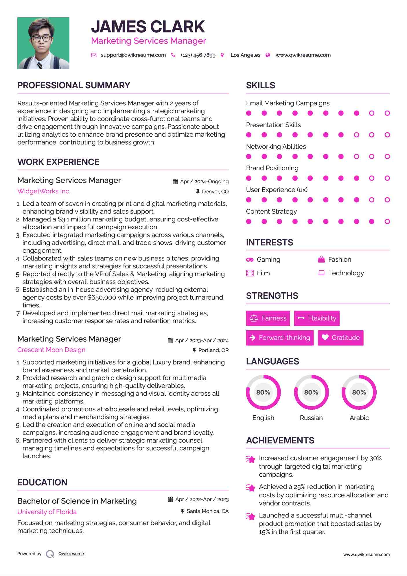 Marketing Services Manager Resume Template