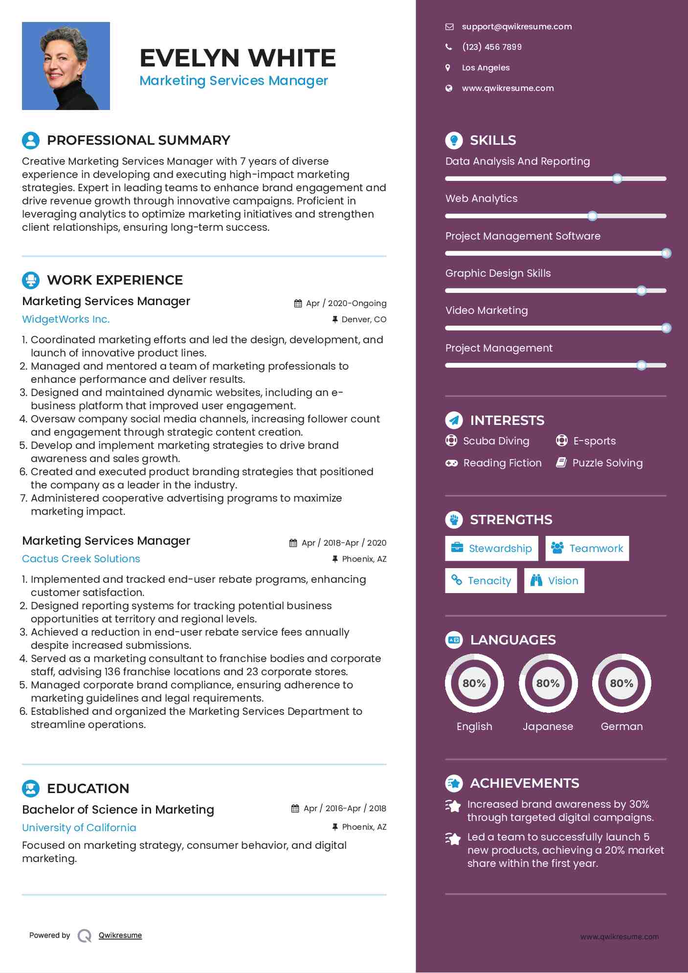 Marketing Services Manager Resume Sample