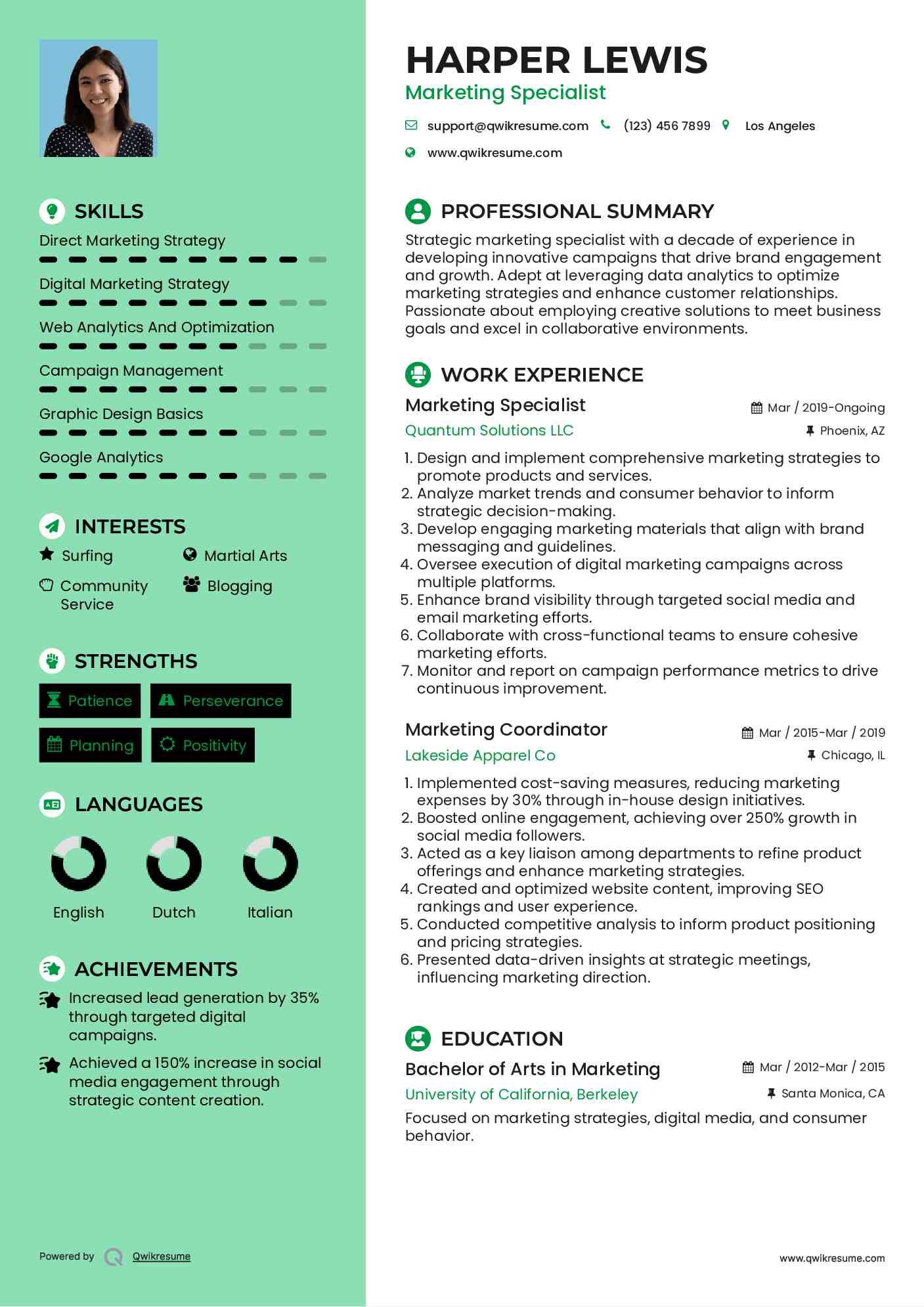 Marketing Specialist Resume Model