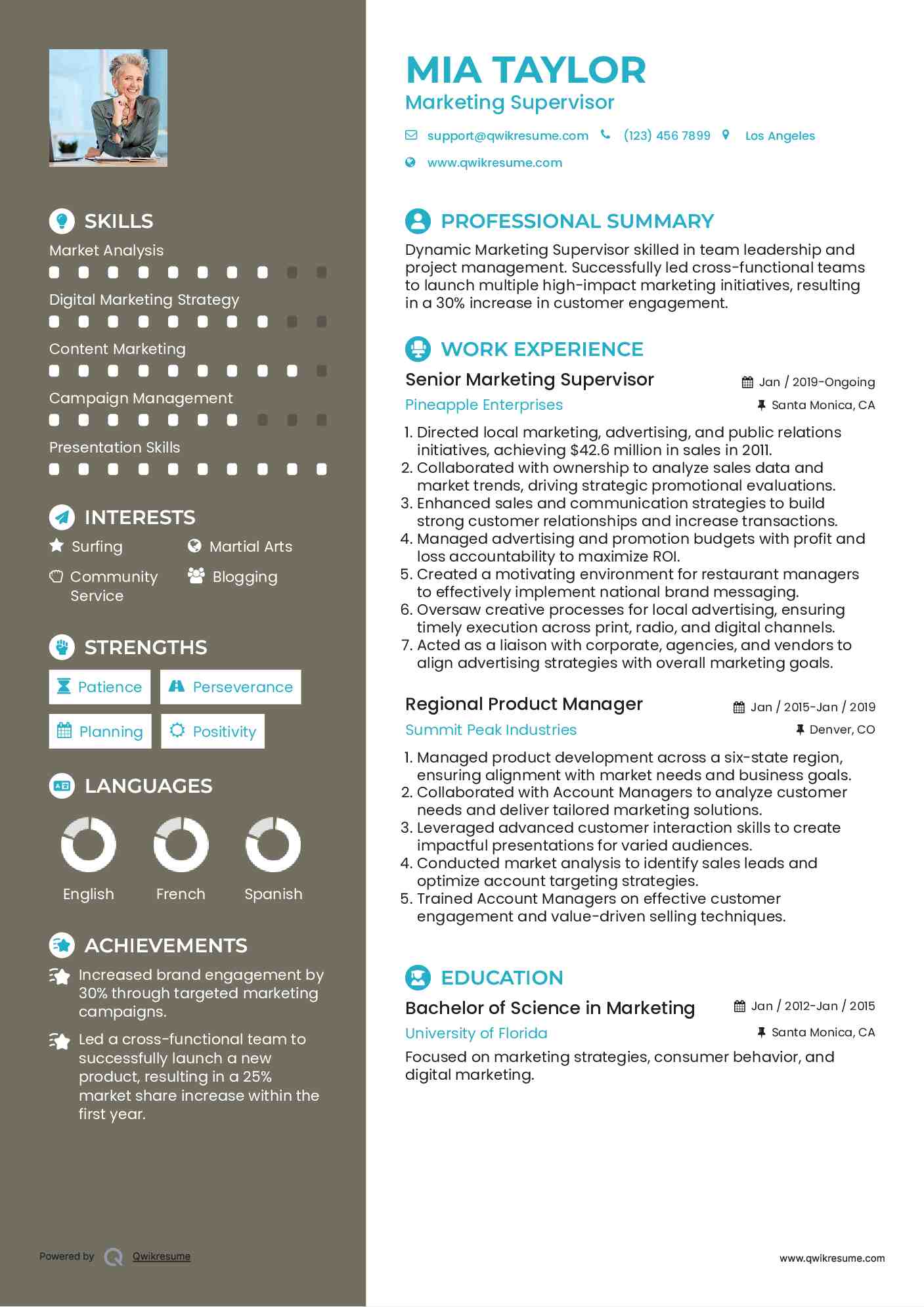 Senior Marketing Supervisor Resume Model