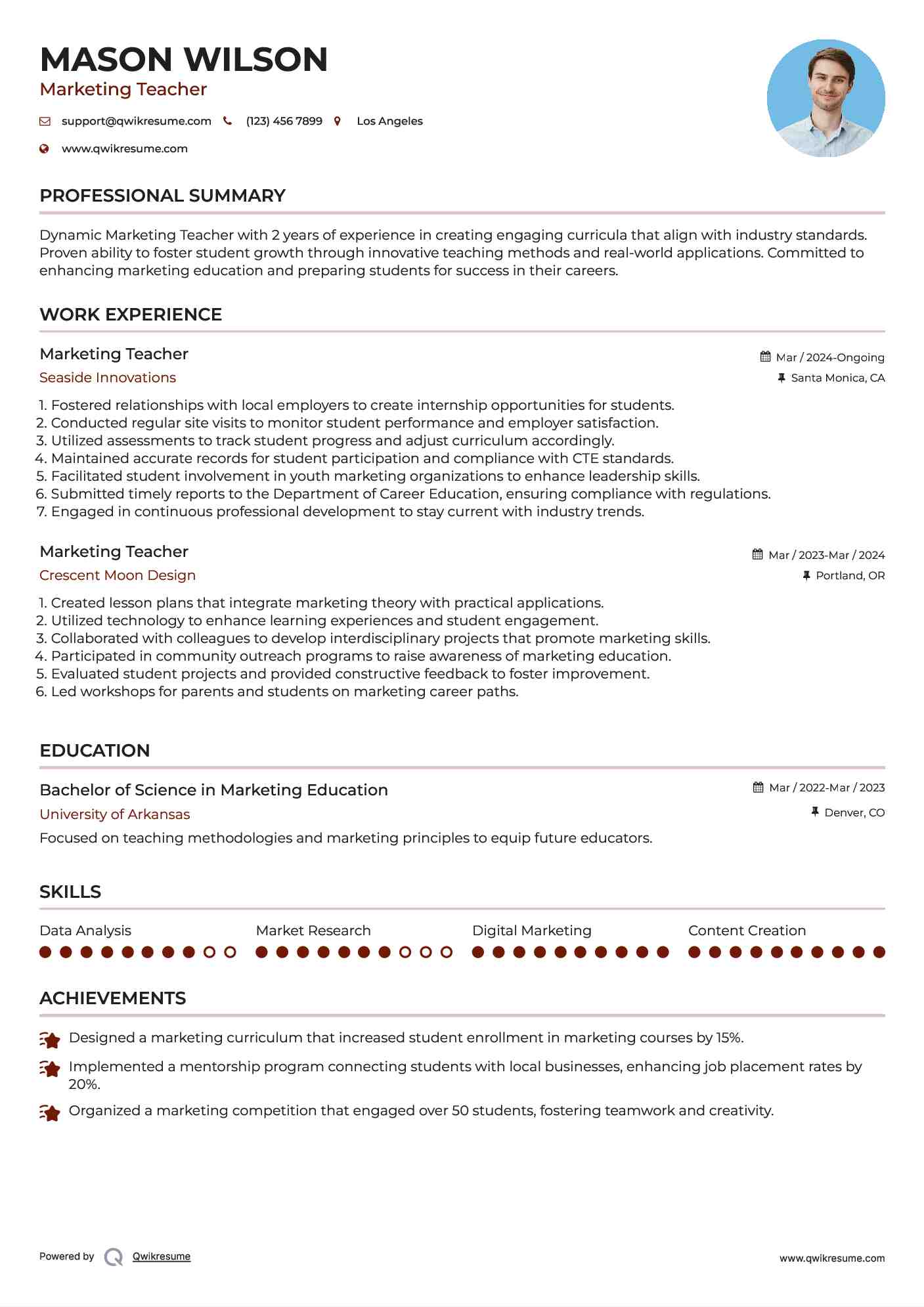 Marketing Teacher Resume Template