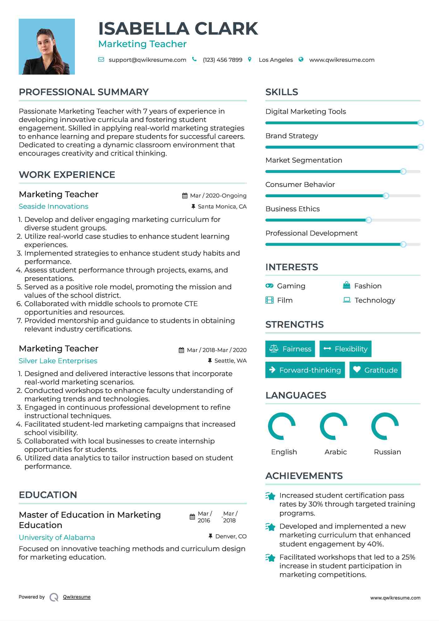 Marketing Teacher Resume Template