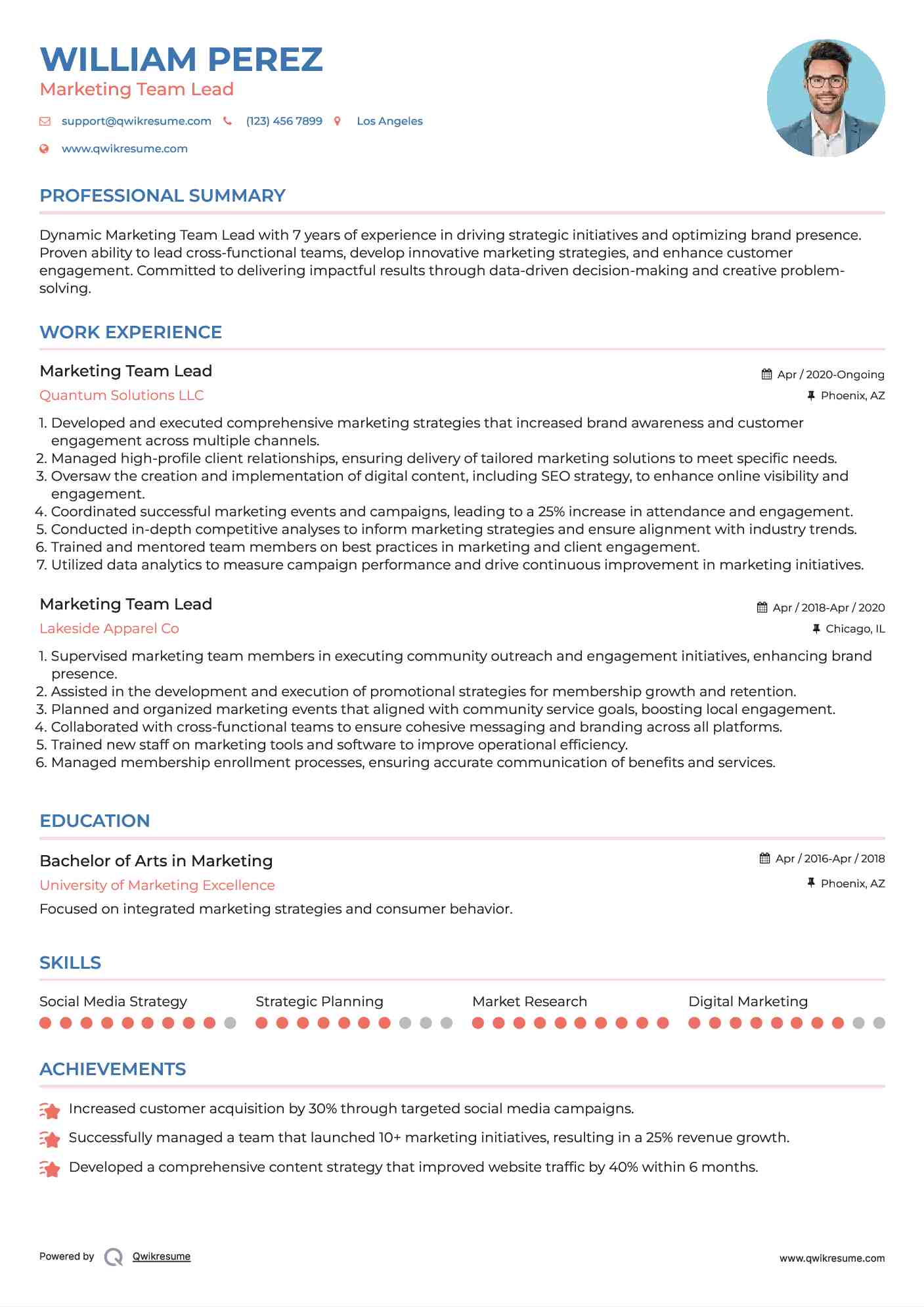 Marketing Team Lead Resume Format