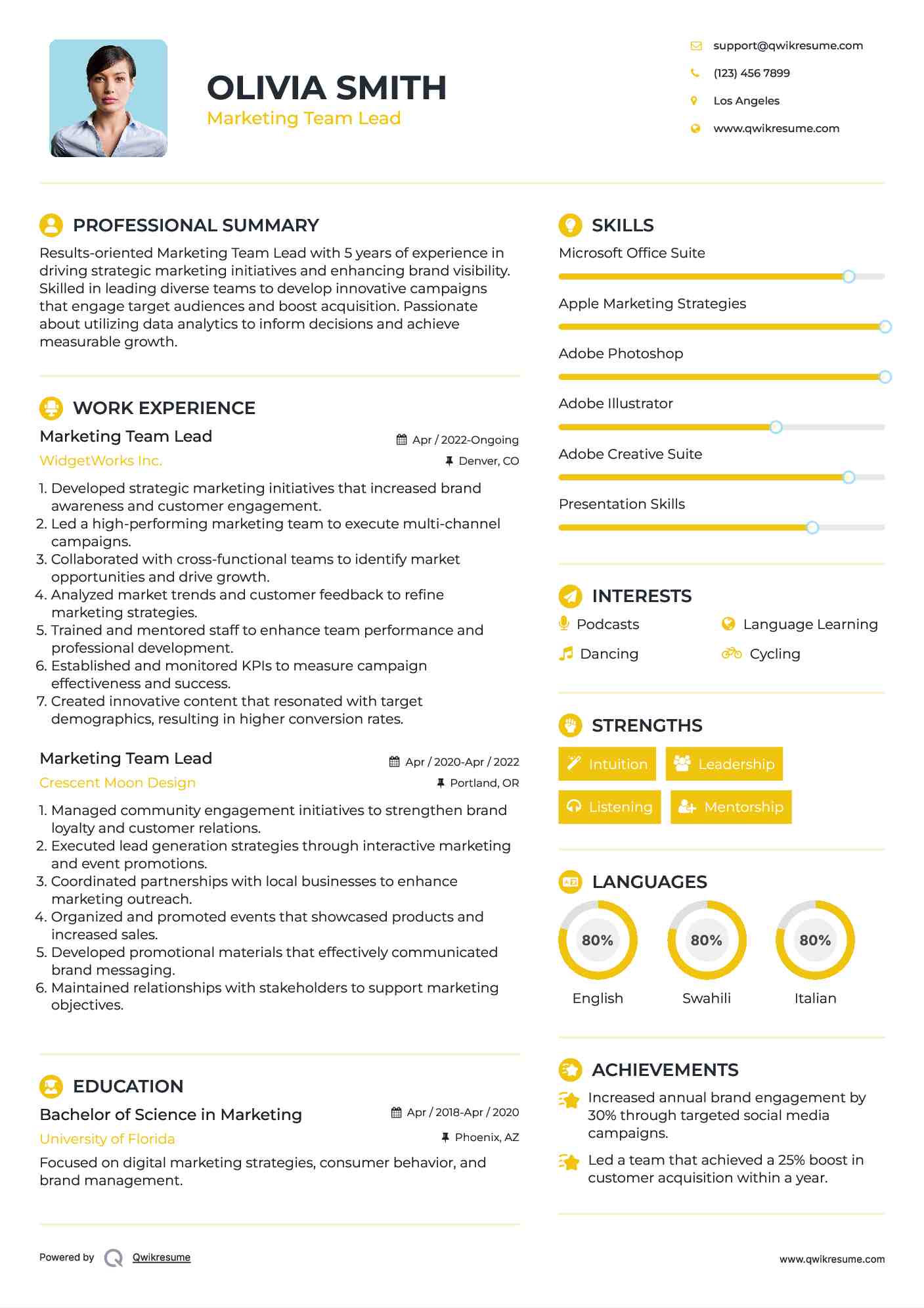 Marketing Team Lead Resume Format