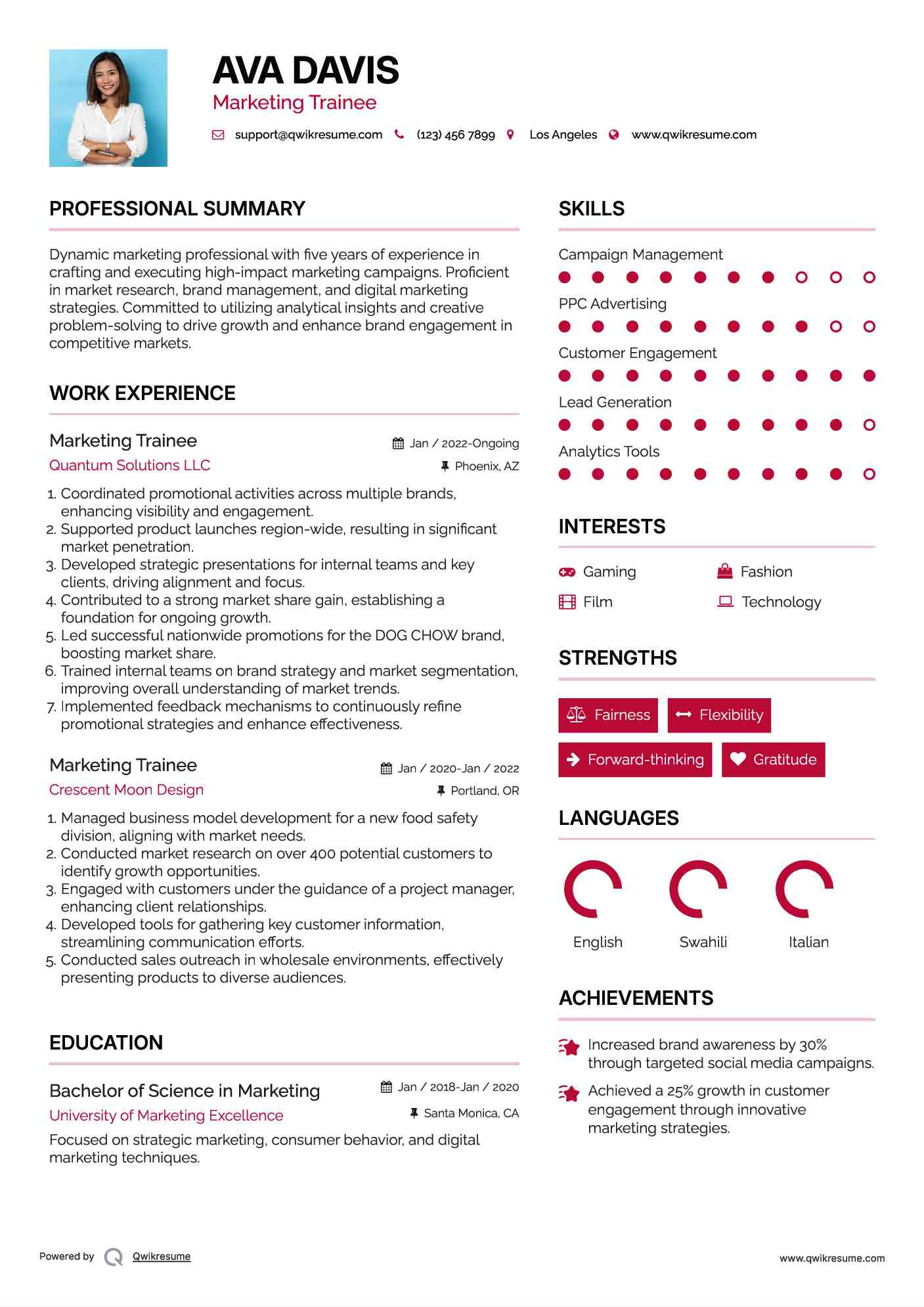 Marketing Trainee Resume Sample