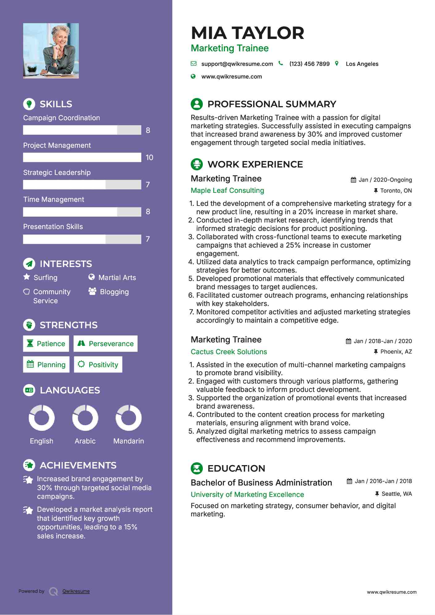 Marketing Trainee Resume Model