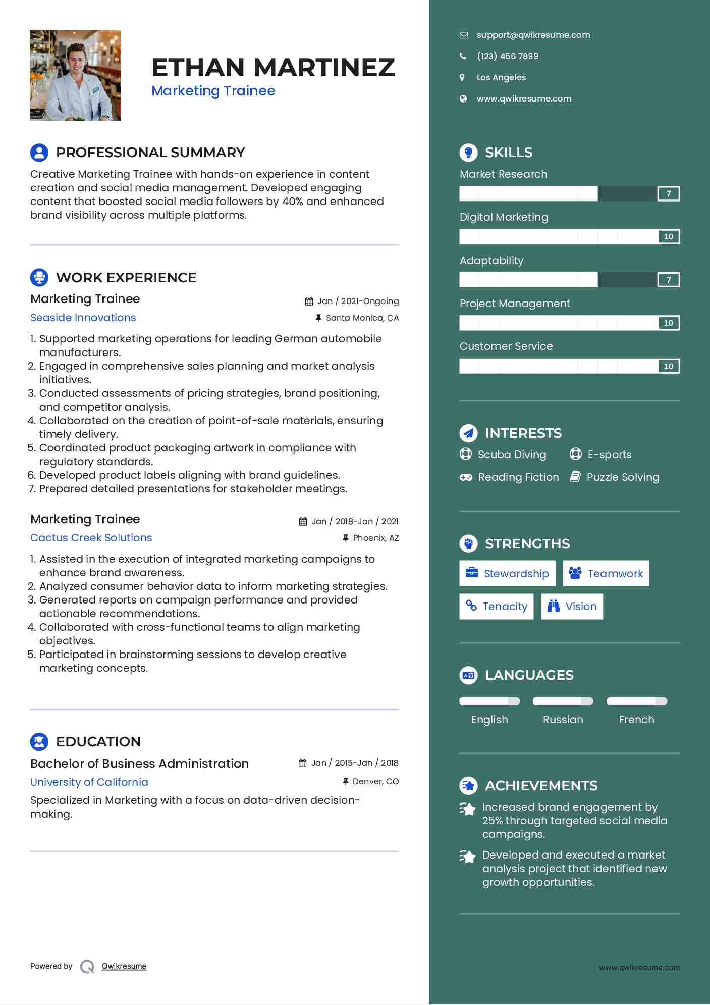 Marketing Trainee Resume Template