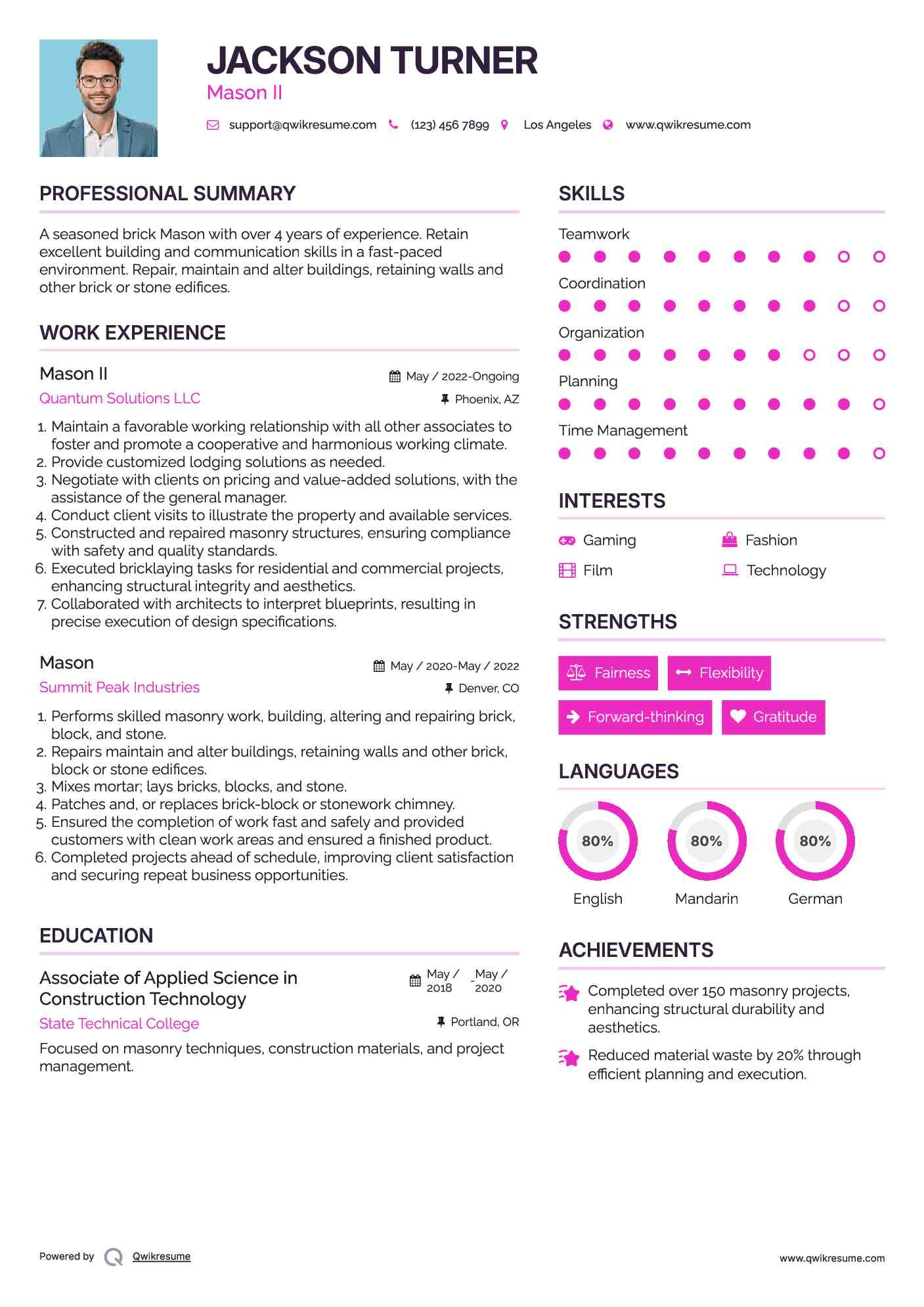 Mason II Resume Example