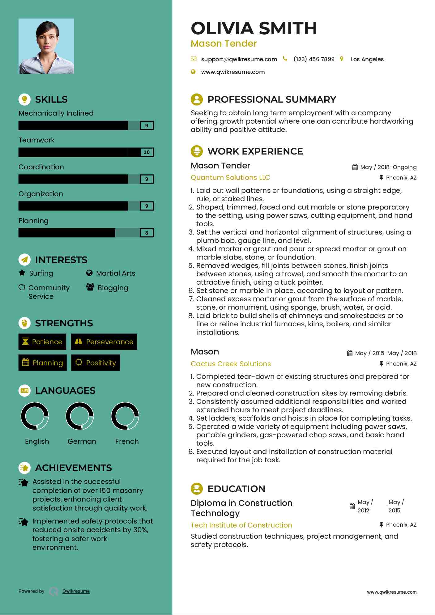 Mason Resume Samples QwikResume
