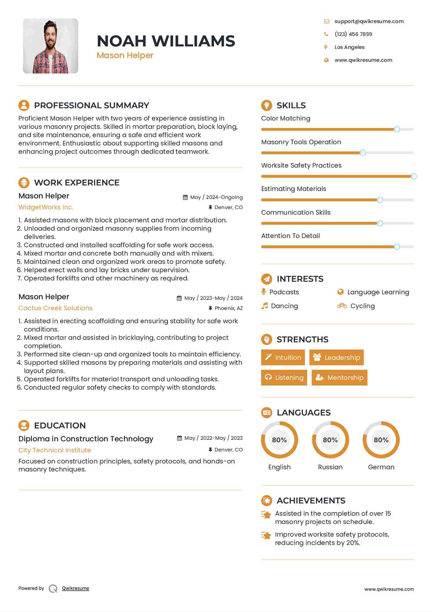 Mason Helper Resume Format