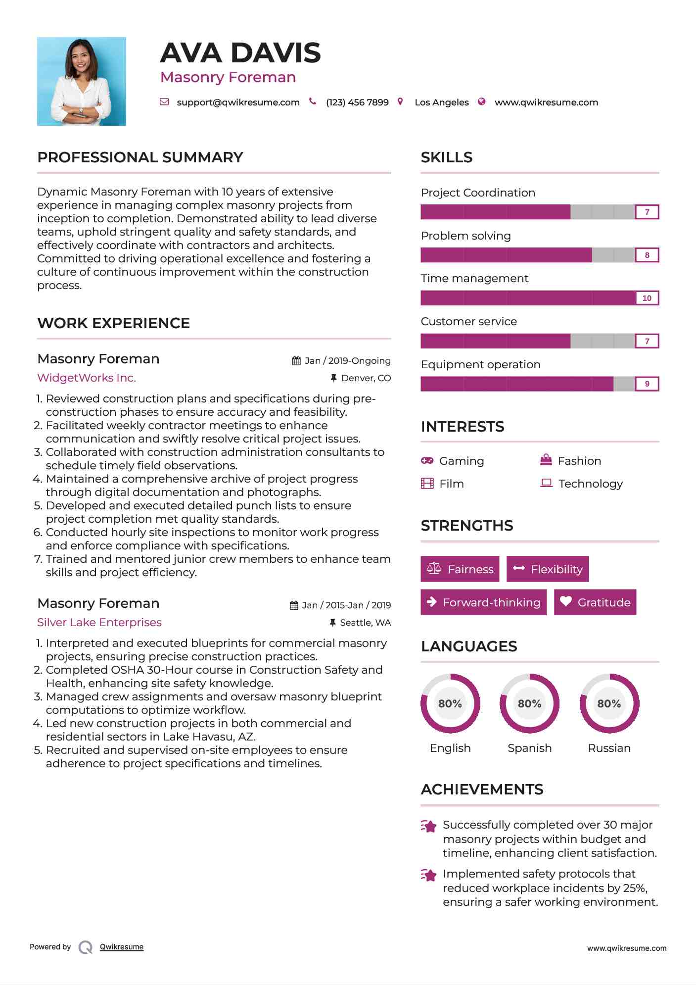 Masonry Foreman Resume Model