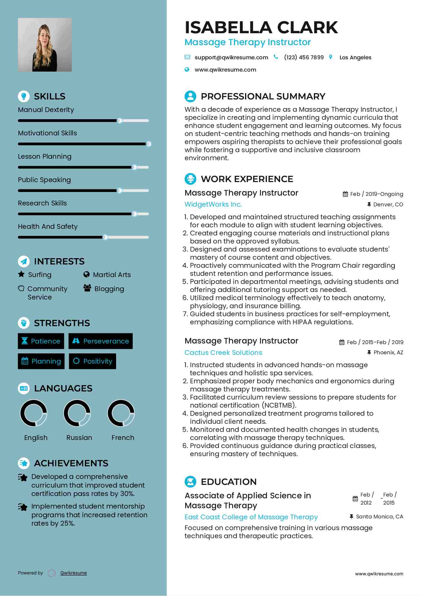 Massage Therapy Instructor Resume Template