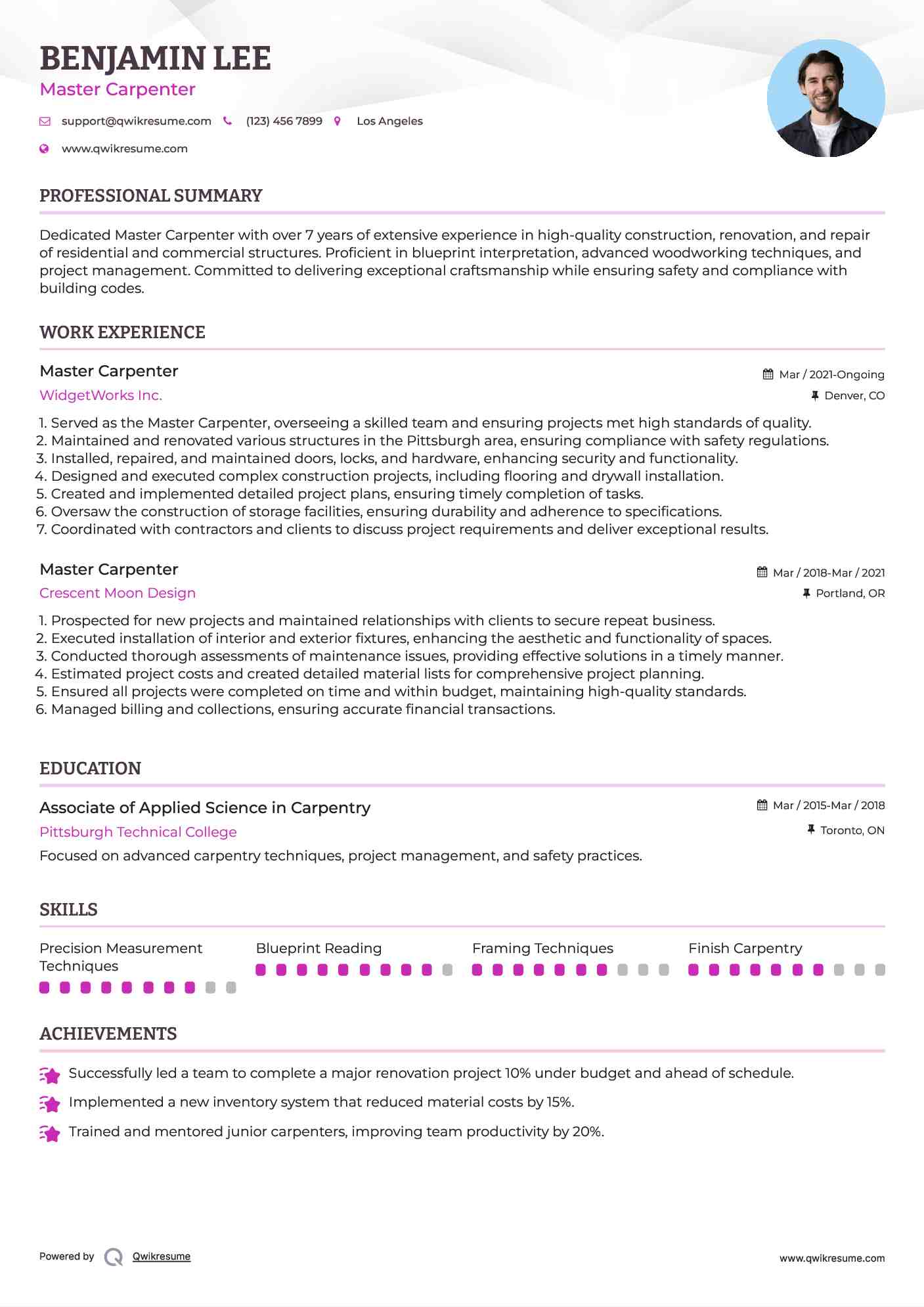 Master Carpenter Resume Format