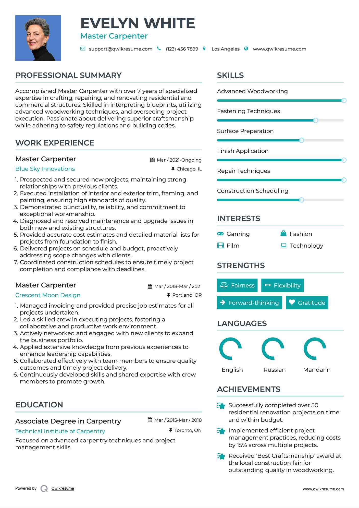 Master Carpenter Resume Template