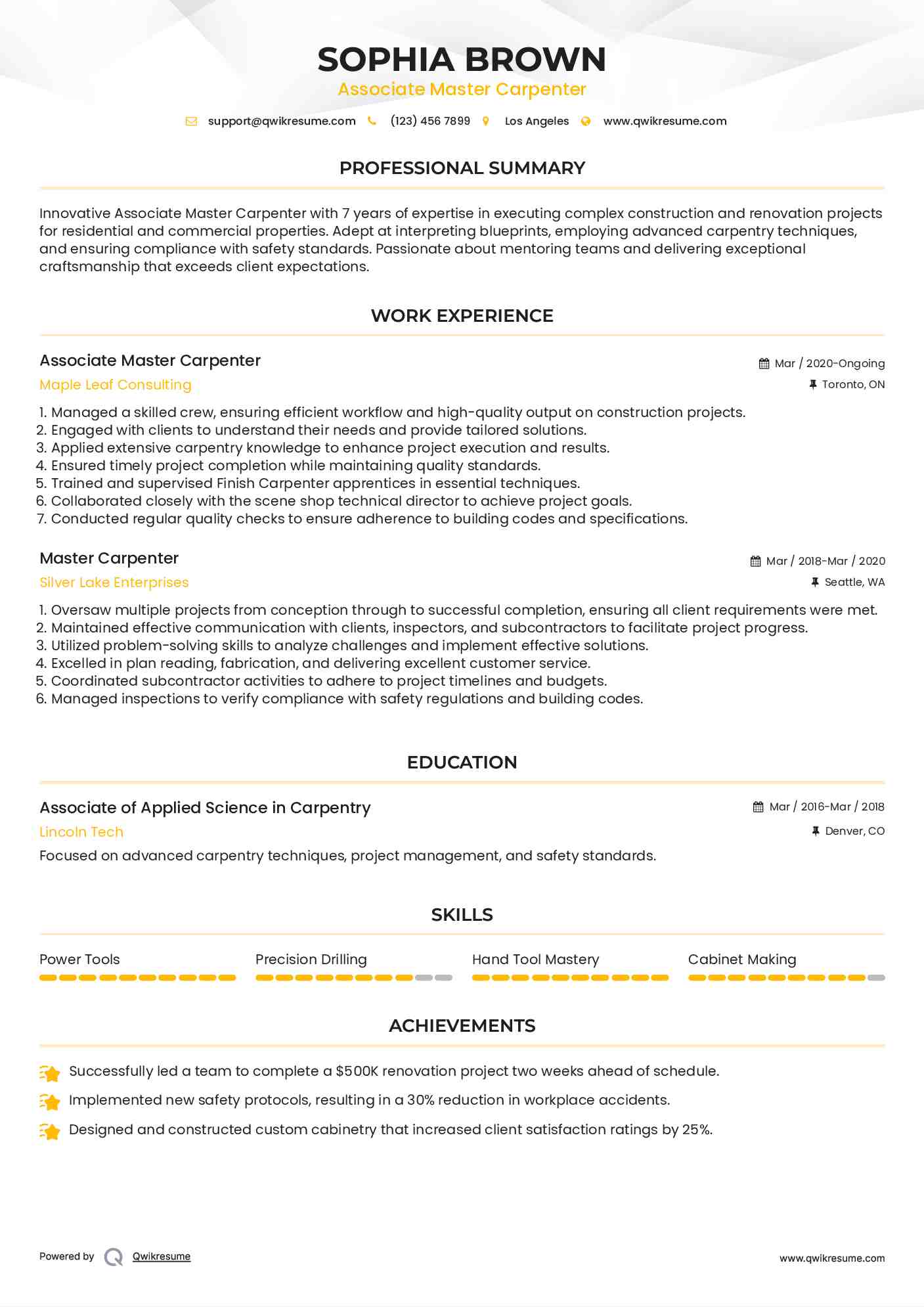 Associate Master Carpenter Resume Template