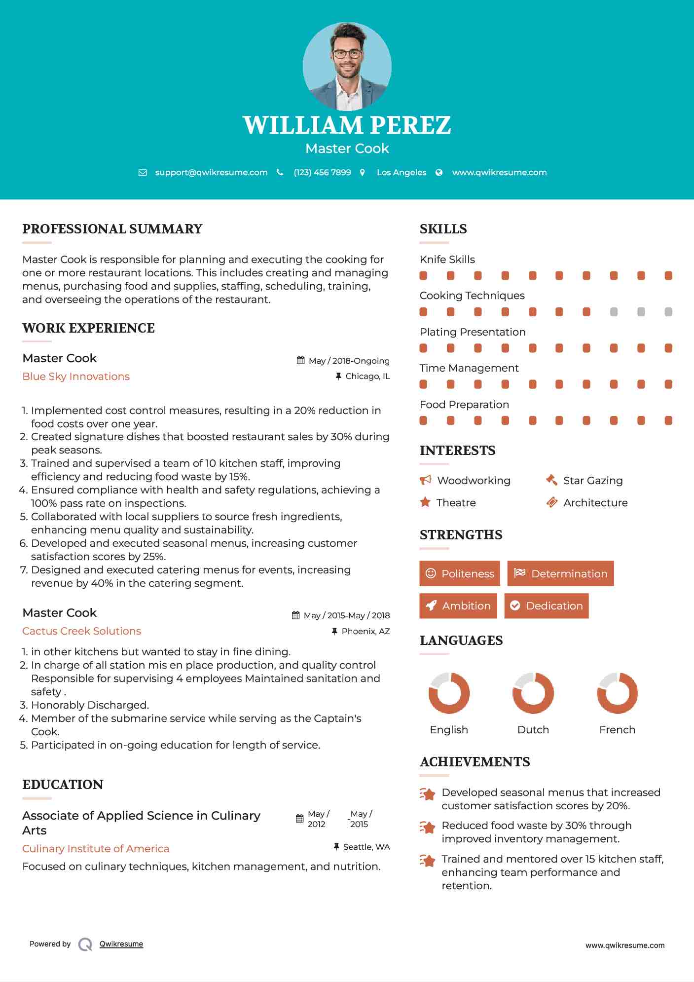 Master Cook Resume Model